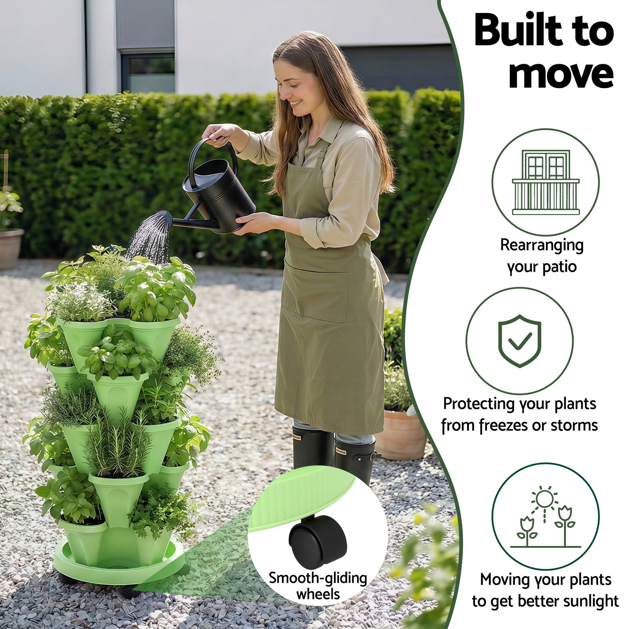 Green Fingers Garden Bed 5 Tier Vertical Garden Grey Strawberry Stackable Planters Herbs Light Green