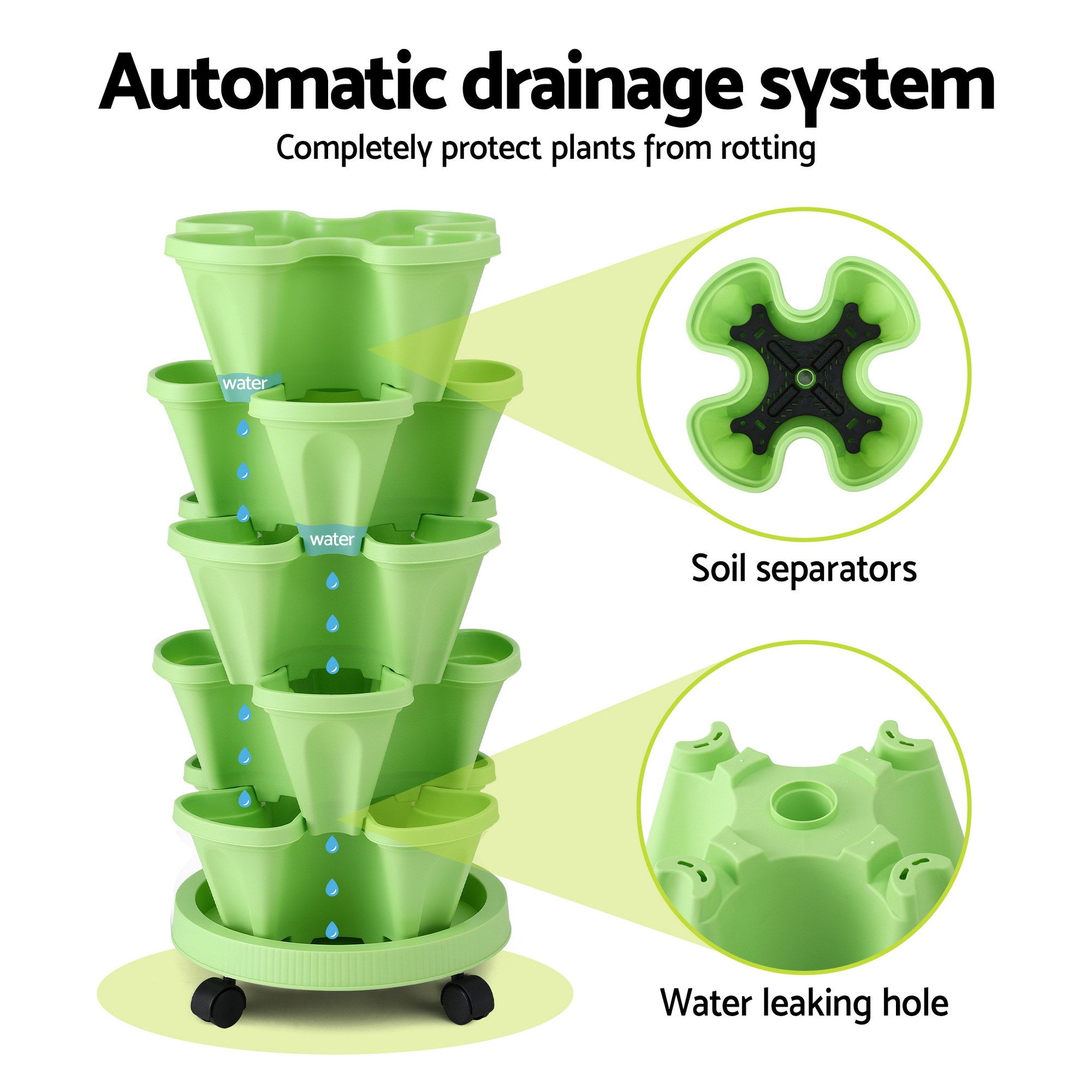 Green Fingers Garden Bed 5 Tier Vertical Garden Grey Strawberry Stackable Planters Herbs Light Green