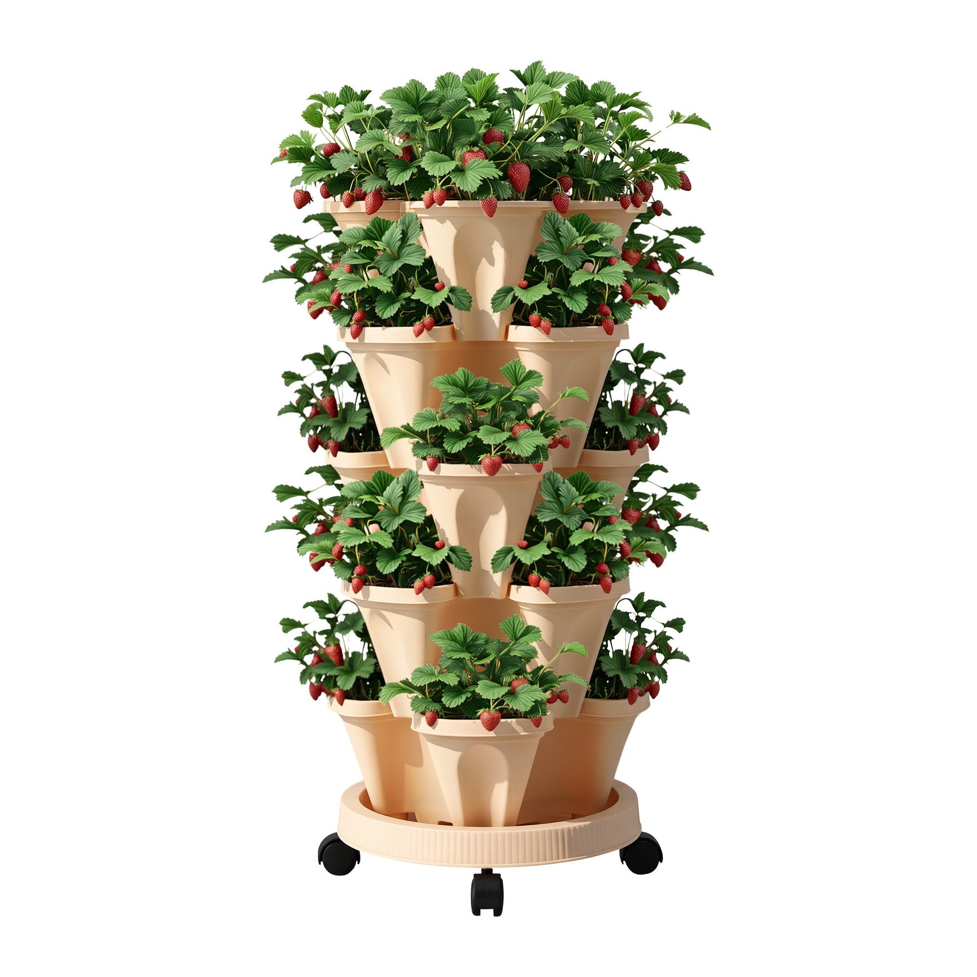 Green Fingers Garden Bed 5 Tier Vertical Garden Grey Strawberry Stackable Planters Herbs Beige