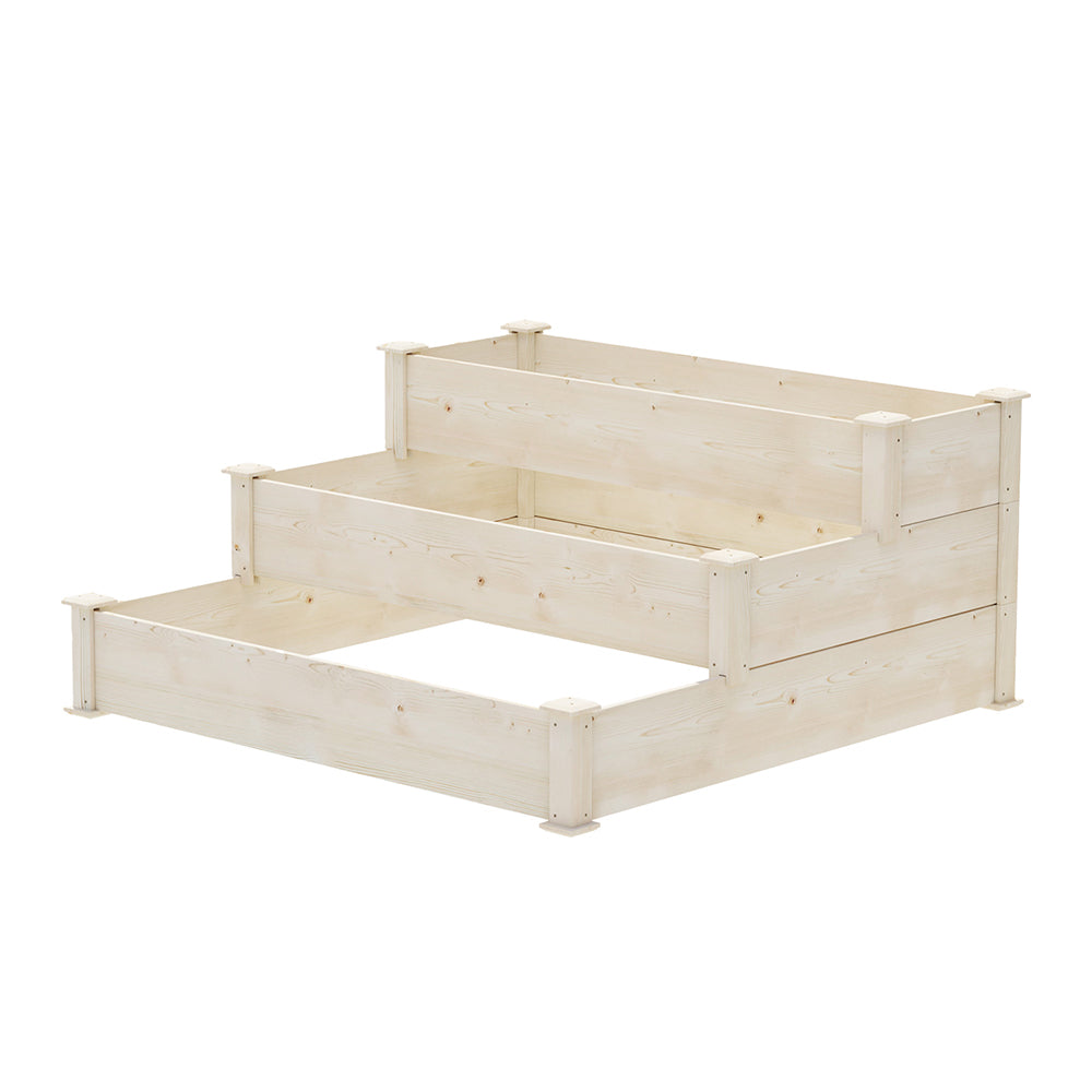 Green Fingers 3-Tier Wooden Raised Garden Bed Planter Box Natural Wood