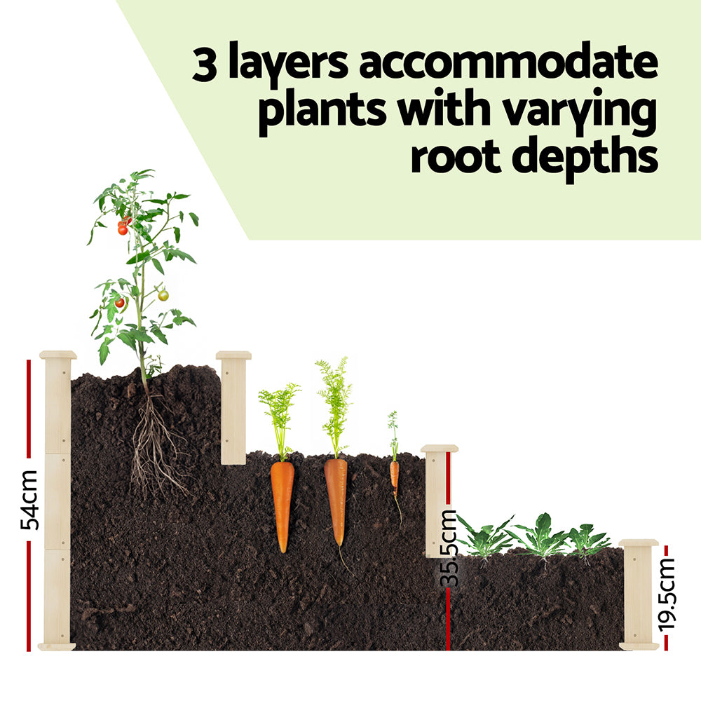 Versatile 3-Tier Wooden Raised Garden Bed, Fir Wood - Green Fingers