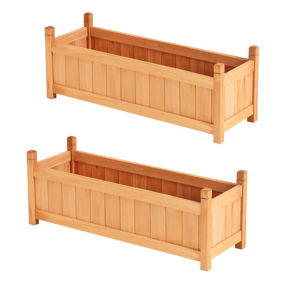 Green Fingers Wooden Raised Garden Bed 90x30x33cm Planter Box Brown (Set of 2)