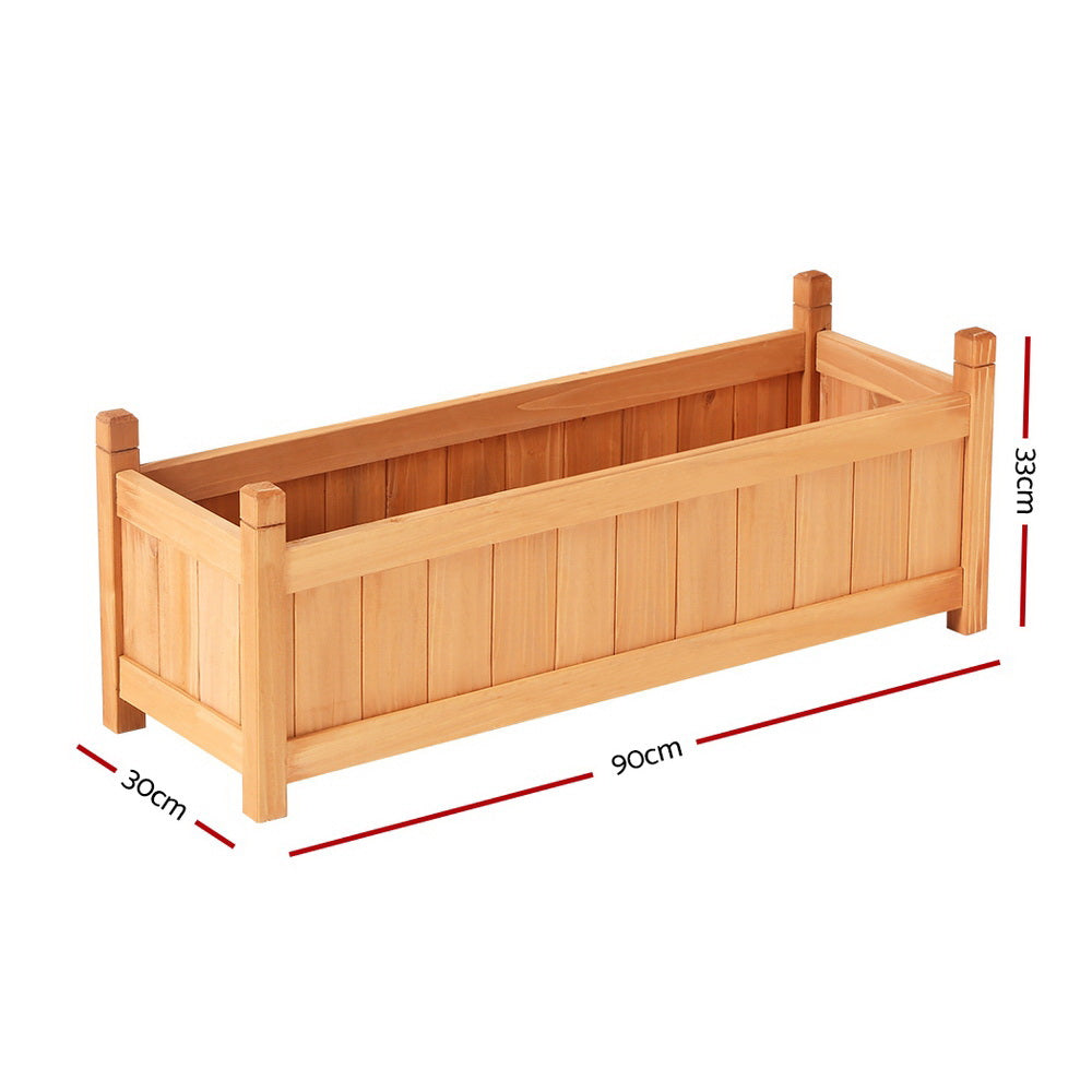 Green Fingers Wooden Raised Garden Bed 90x30x33cm Planter Box Brown (Set of 2)