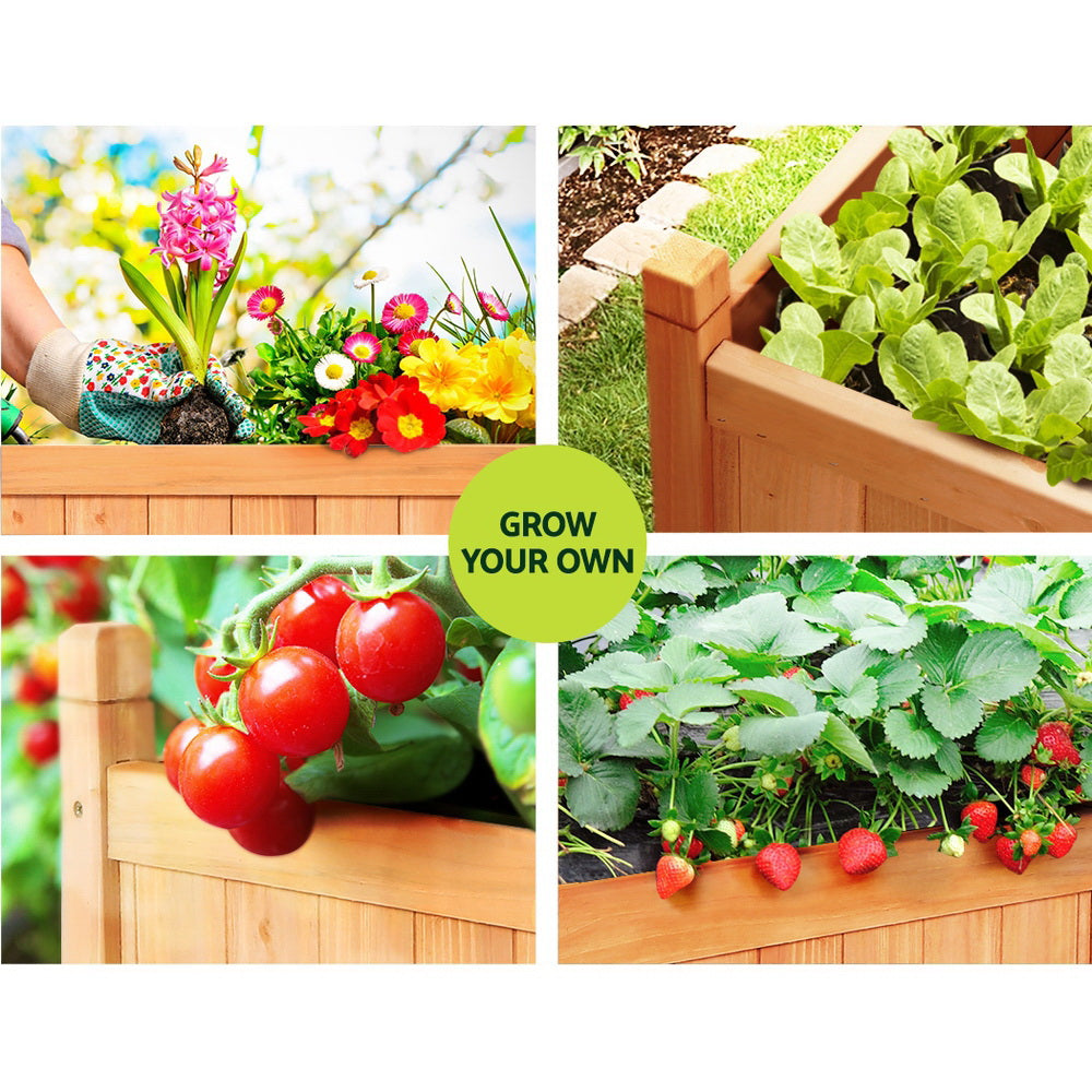 Green Fingers Wooden Raised Garden Bed 90x30x33cm Planter Box Brown (Set of 2)