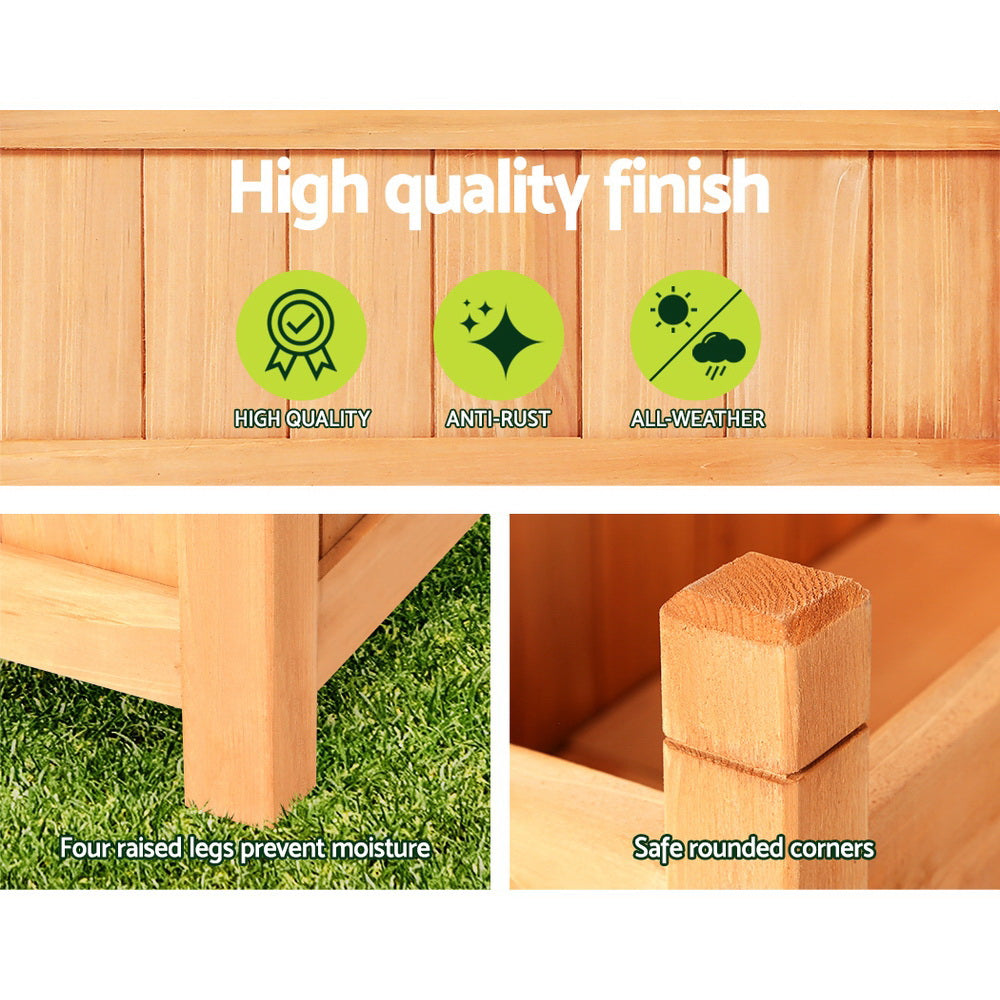 Green Fingers Wooden Raised Garden Bed 90x30x33cm Planter Box Brown (Set of 2)