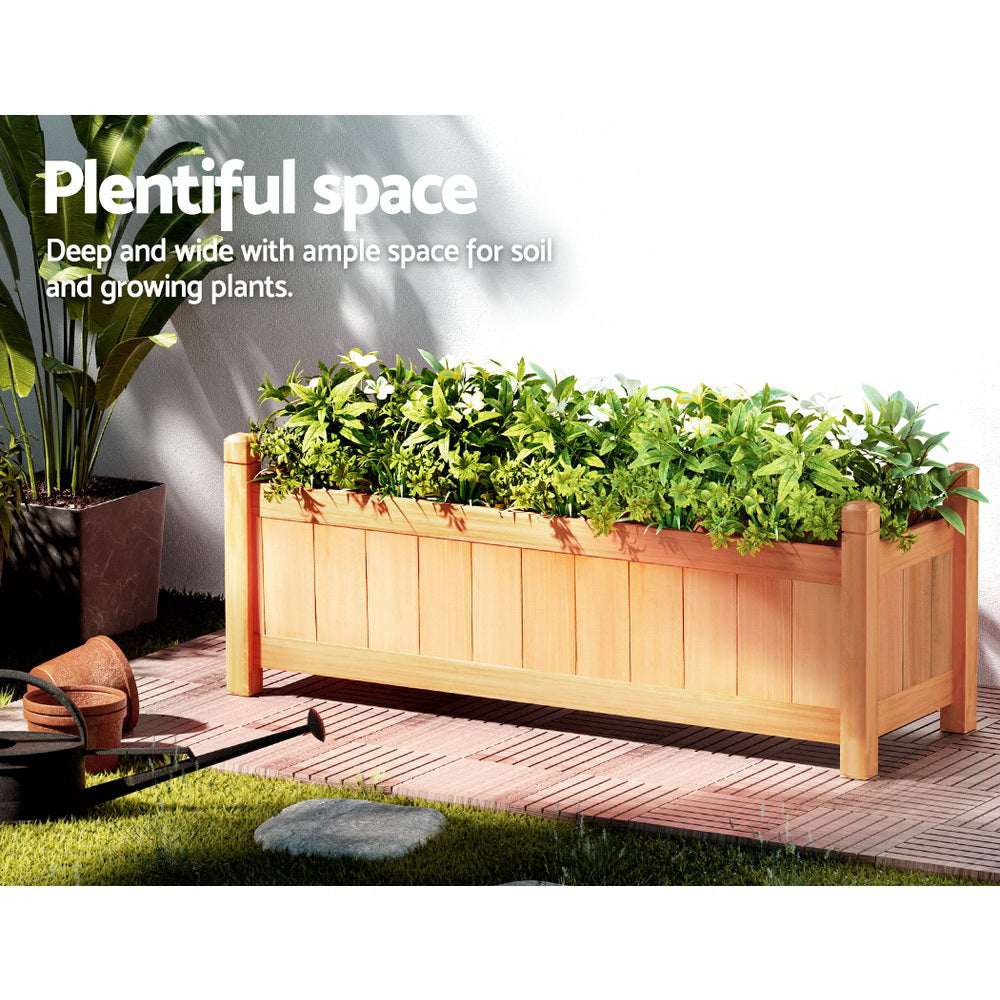 Green Fingers Wooden Raised Garden Bed 90x30x33cm Planter Box Brown (Set of 2)
