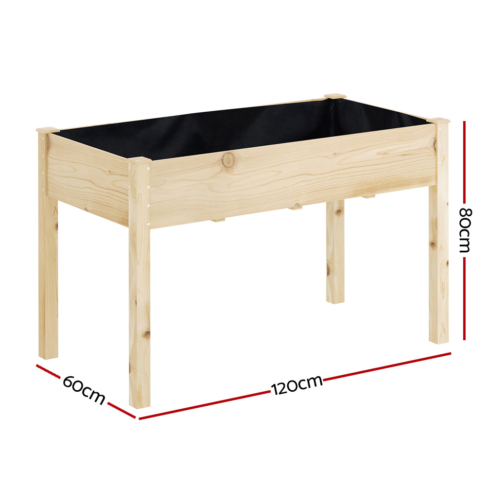Green Fingers 120x60x80cm Wooden Raised Garden Planter Box Natural