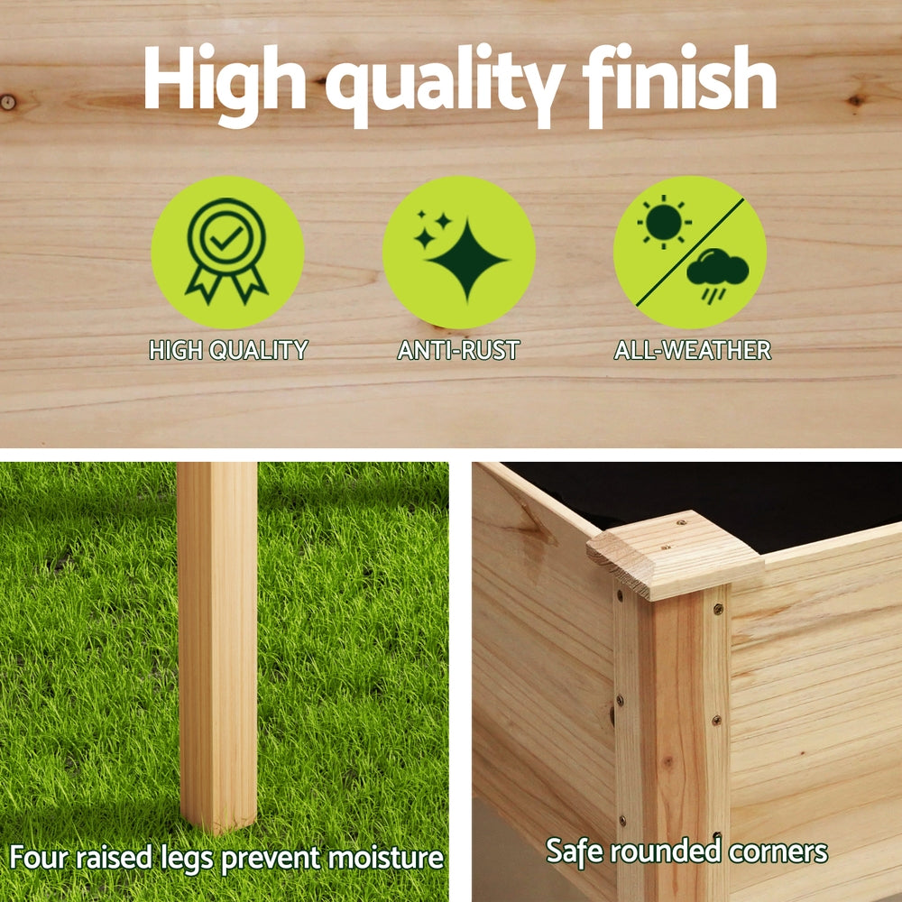 Green Fingers 120x60x80cm Wooden Raised Garden Planter Box Natural