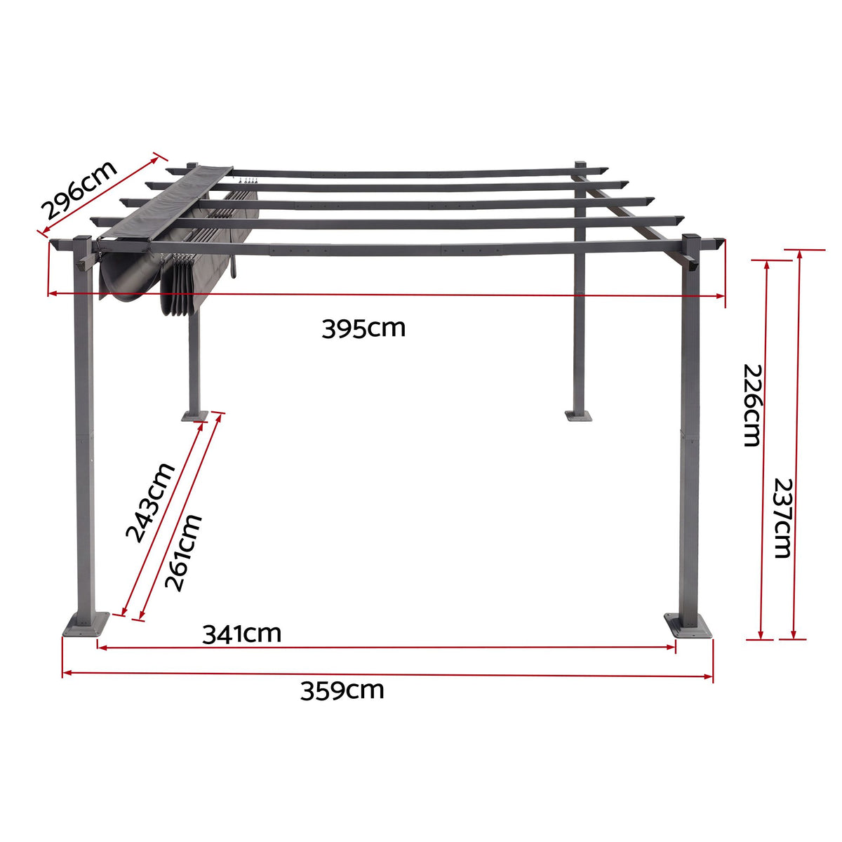 Instahut Gazebo Garden Pergola Aluminium Adjustable Canopy 3x4m Grey