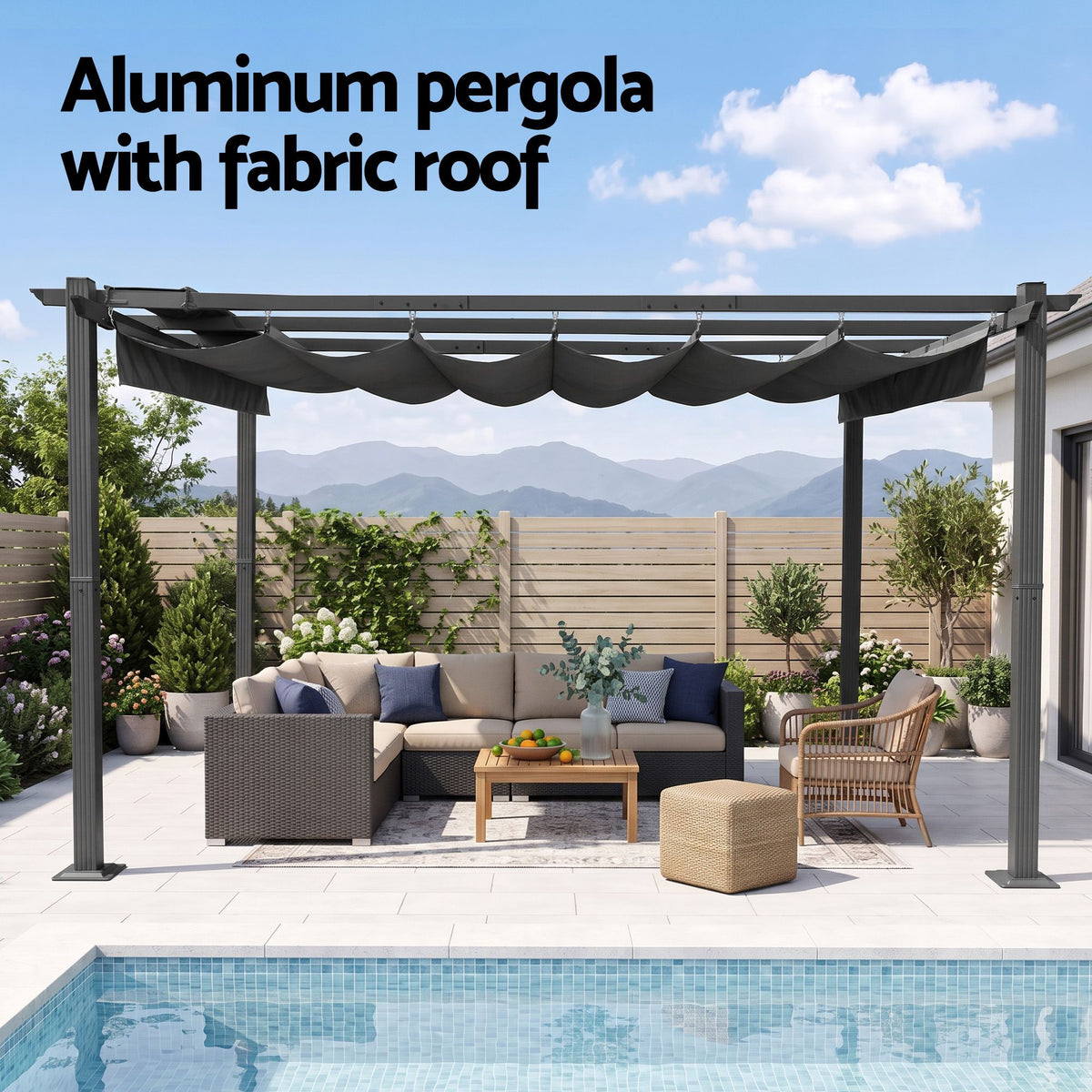 Instahut Gazebo Garden Pergola Aluminium Adjustable Canopy 3x4m Grey