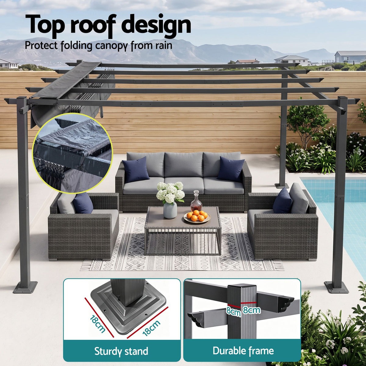 Instahut Gazebo Garden Pergola Aluminium Adjustable Canopy 3x4m Grey