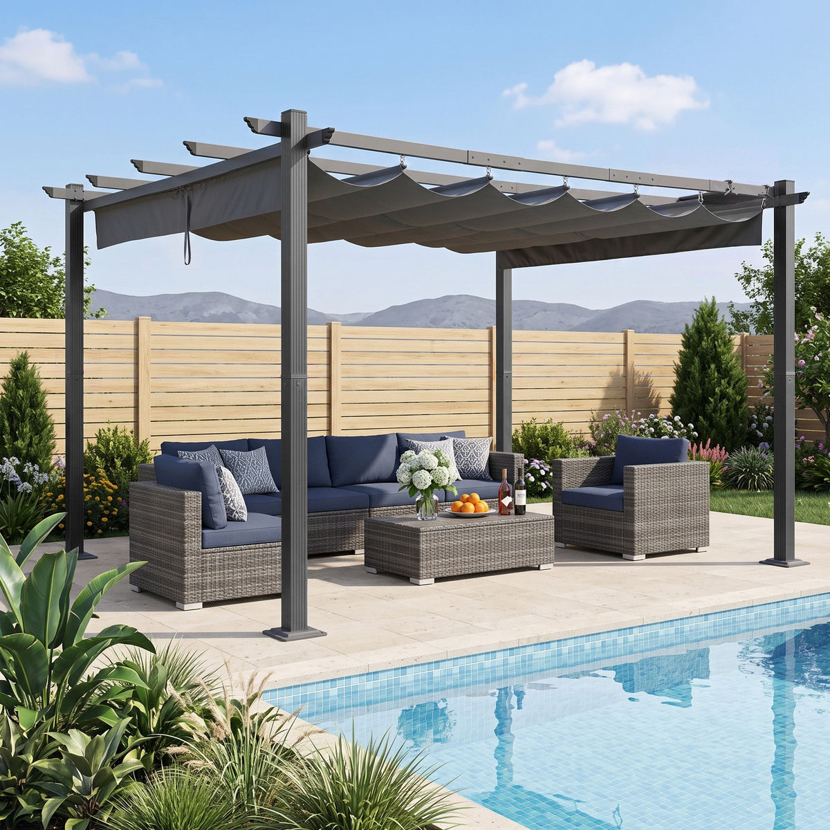 Instahut Gazebo Garden Pergola Aluminium Adjustable Canopy 3x4m Grey