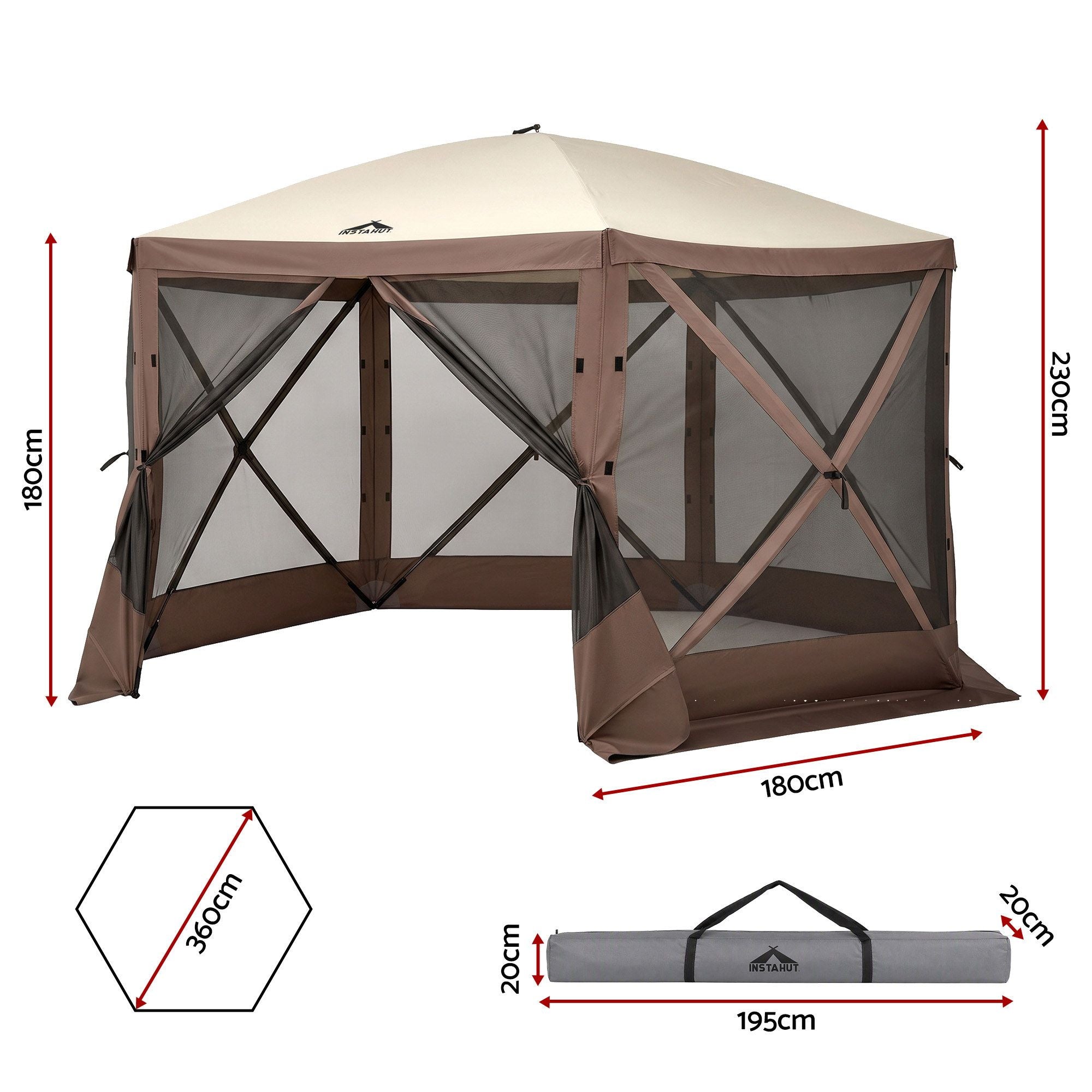 Instahut Gazebo Pop Up Tent 3.6x3.6m Outdoor Marquee Camping Screen w/Curtain Net