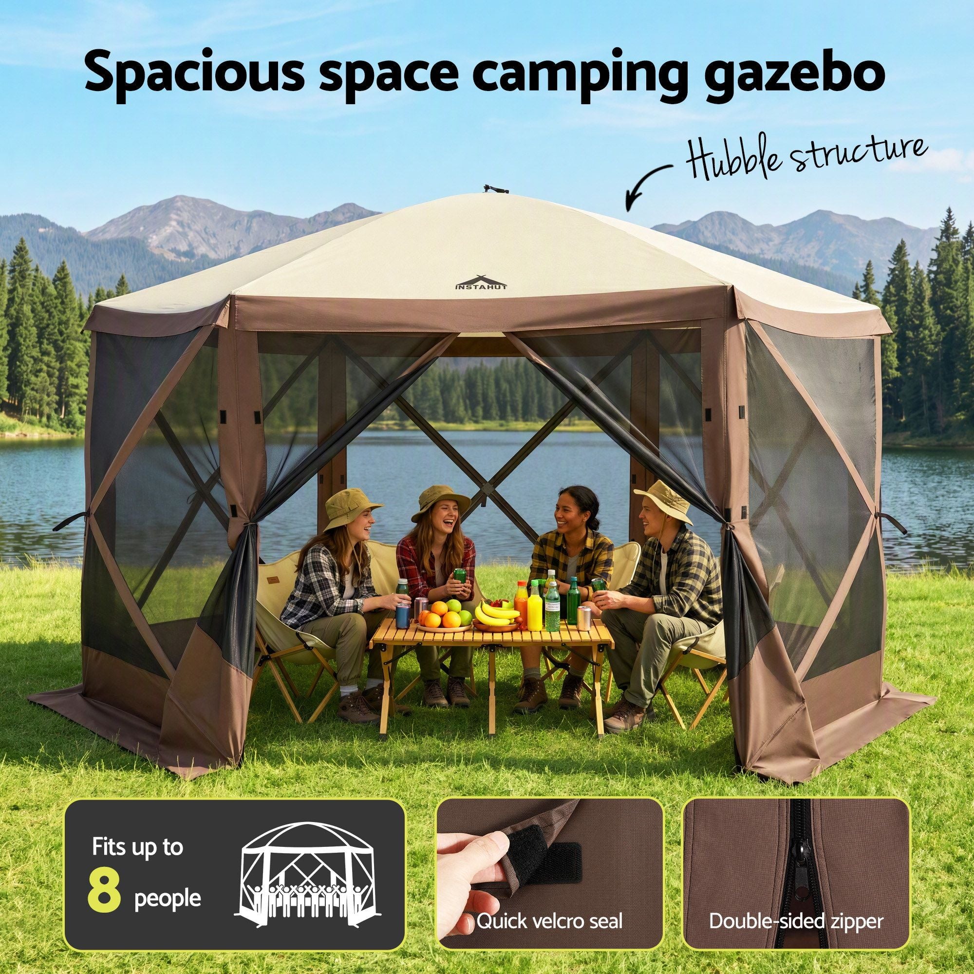 Instahut Gazebo Pop Up Tent 3.6x3.6m Outdoor Marquee Camping Screen w/Curtain Net