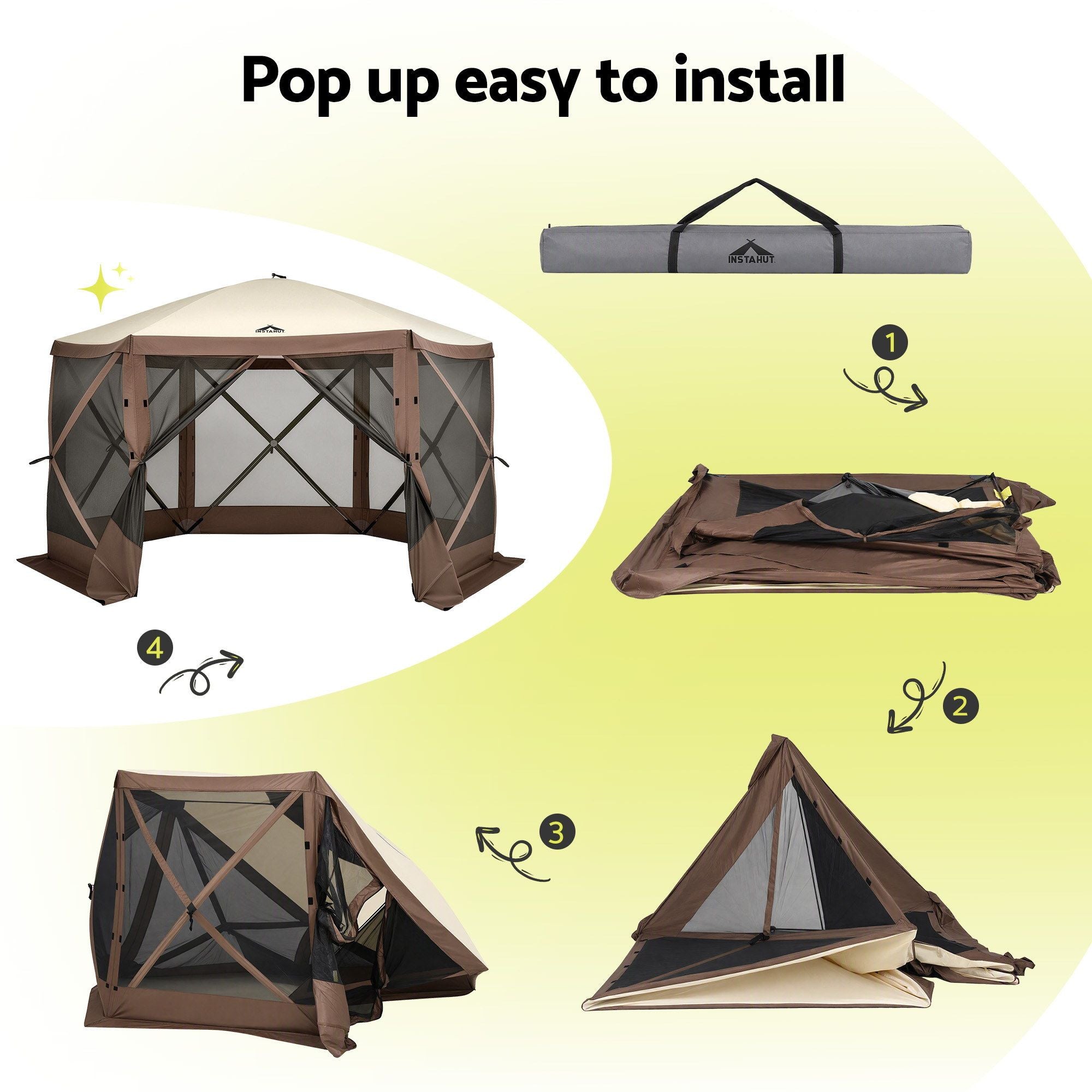Instahut Gazebo Pop Up Tent 3.6x3.6m Outdoor Marquee Camping Screen w/Curtain Net