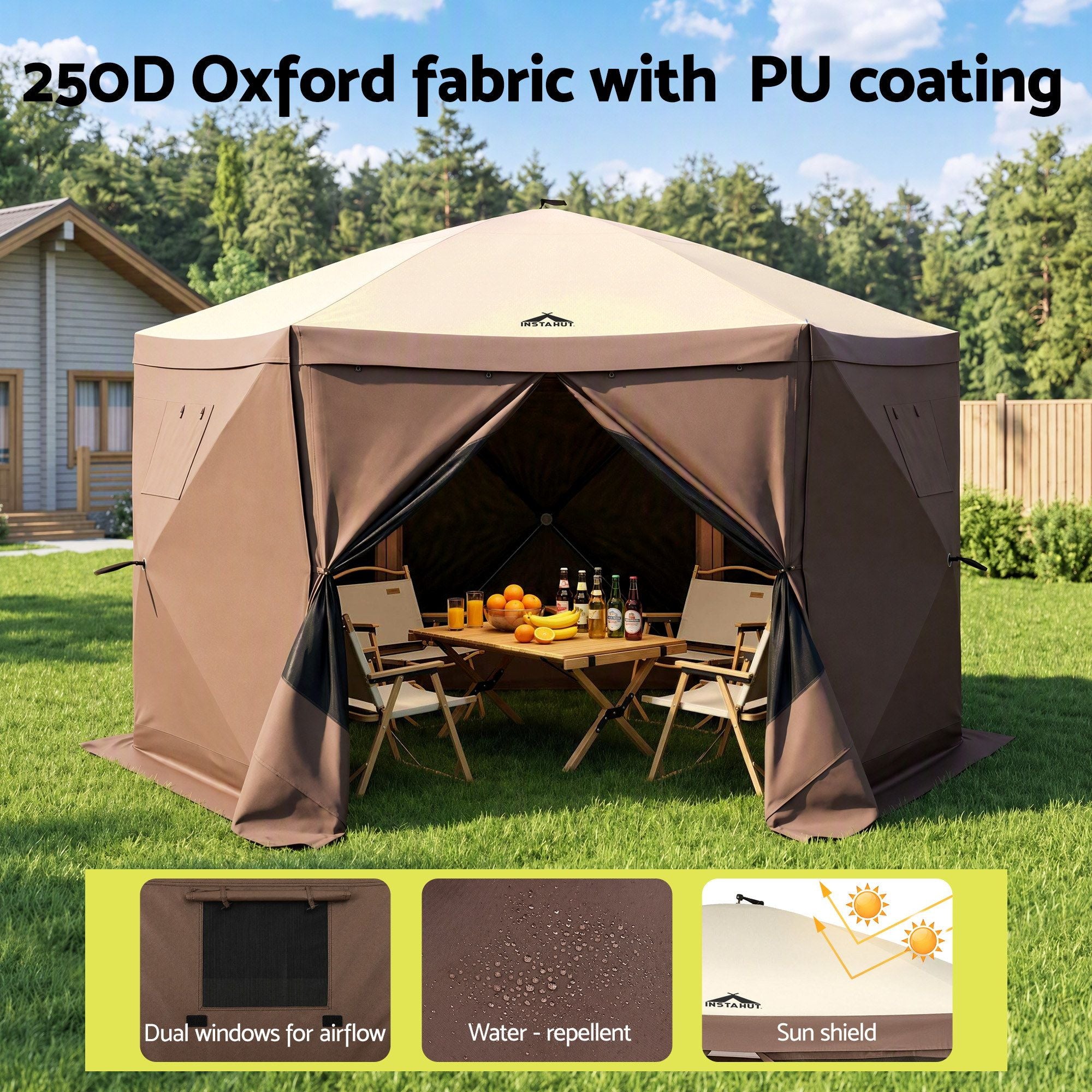 Instahut Gazebo Pop Up Tent 3.6x3.6m Outdoor Marquee Camping Screen w/Curtain Net