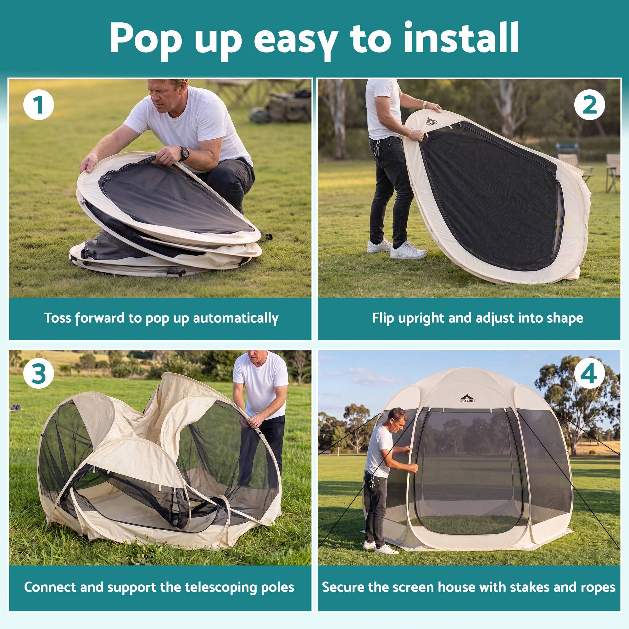Instahut Gazebo Pop Up Tent 2.7x1.35m Outdoor Marquee Camping Screen 6 Sided