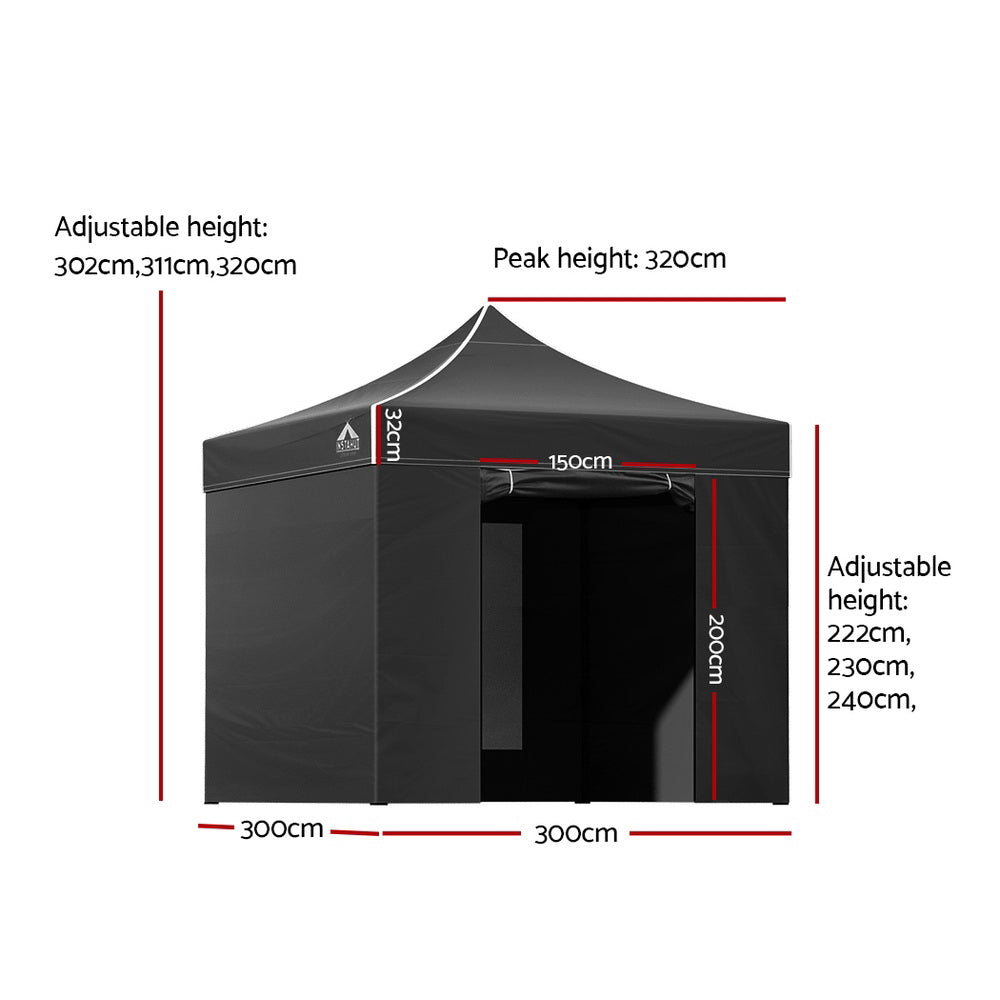 Instahut 3x3m Pop-Up Gazebo Marquee Tent Black