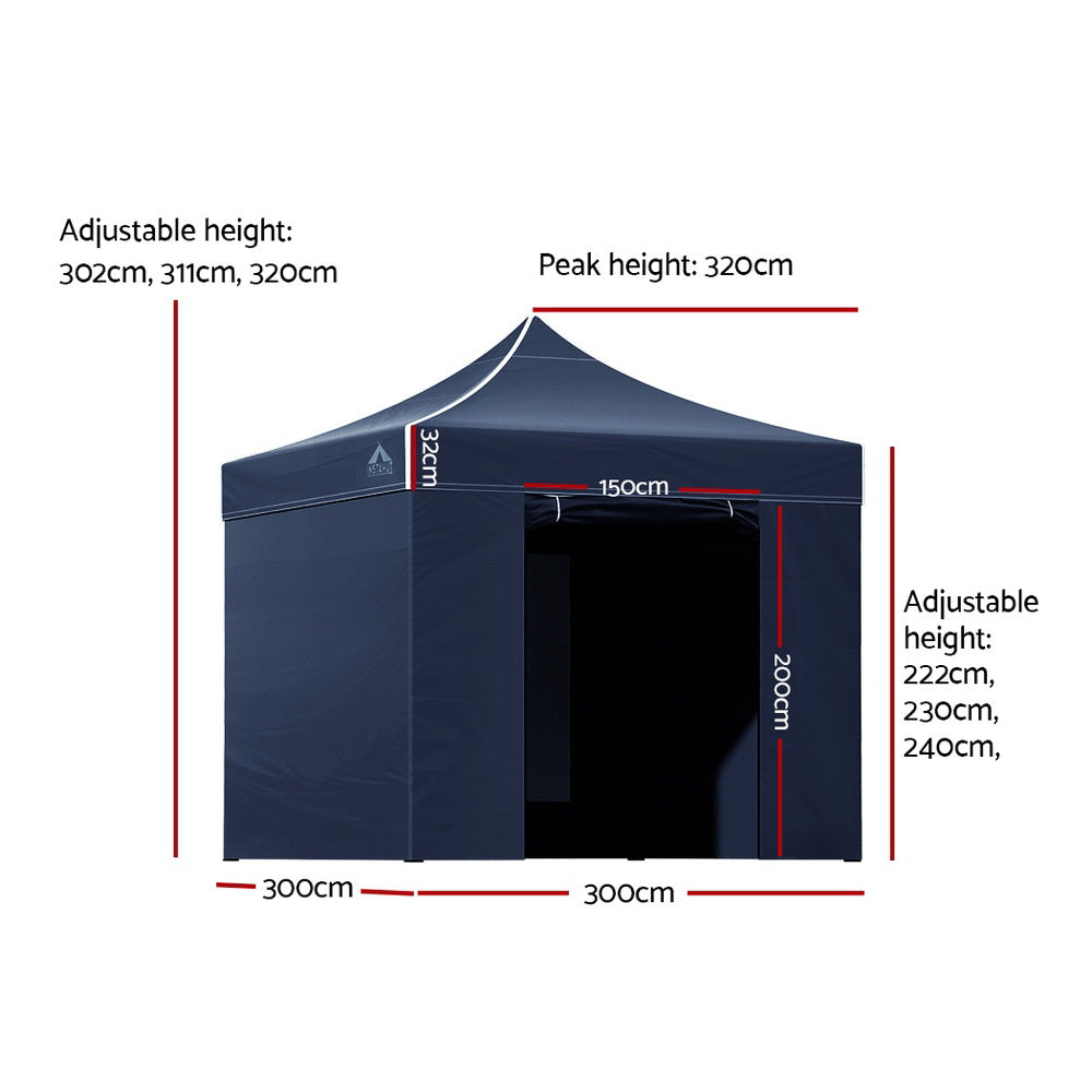 Instahut 3x3 Pop Up Gazebo Folding Tent 500D Oxford Navy