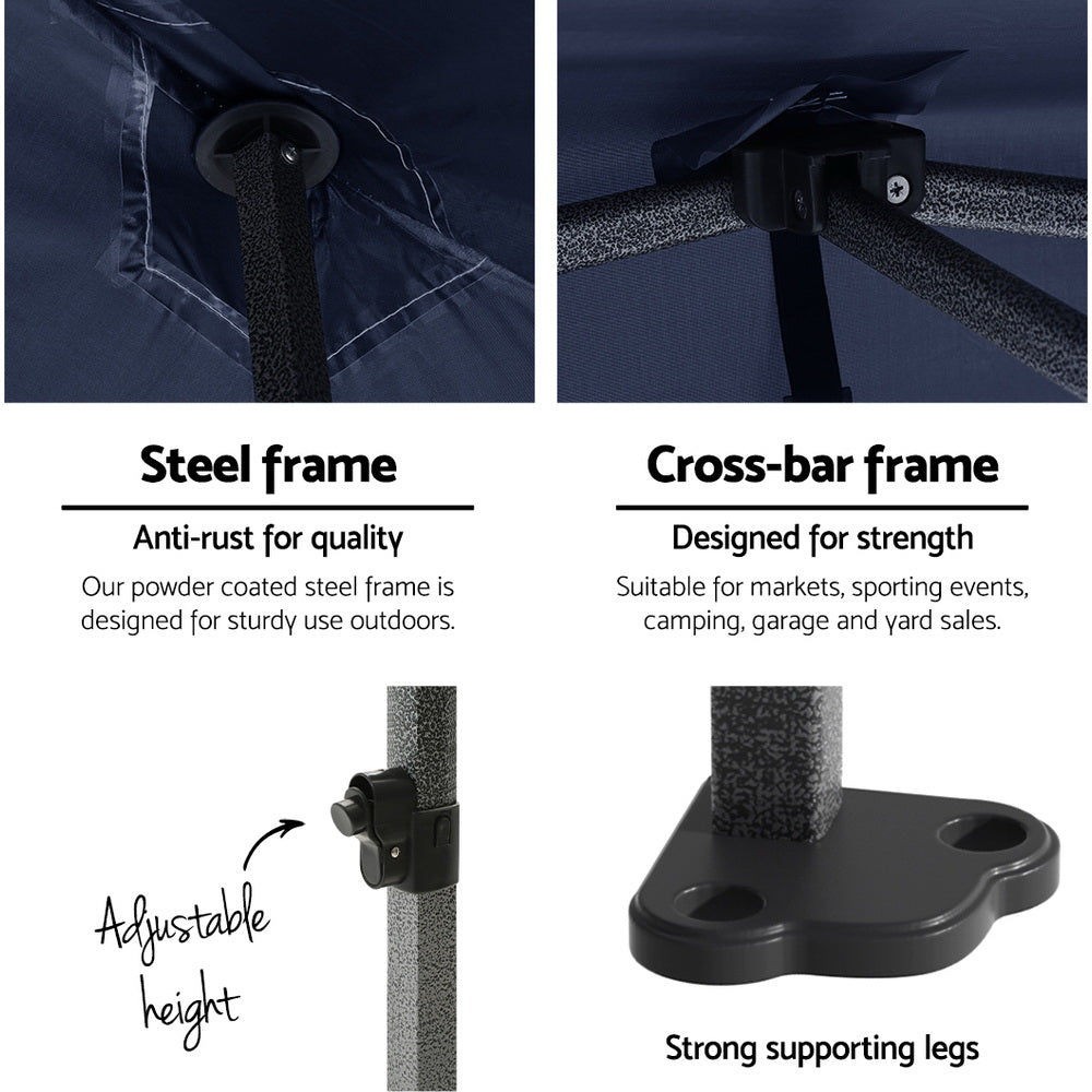 Instahut 3x3 Pop Up Gazebo Folding Tent 500D Oxford Navy