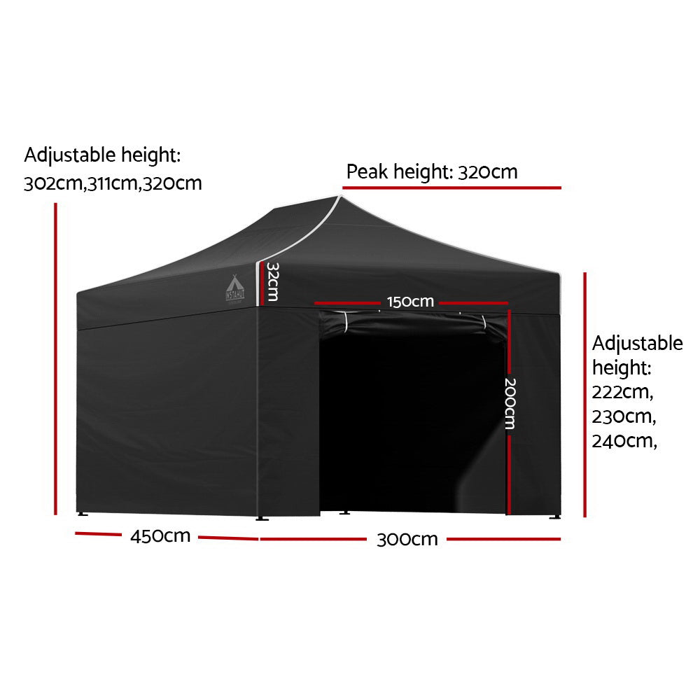 Instahut 3x4.5m Pop Up Gazebo 500D Black