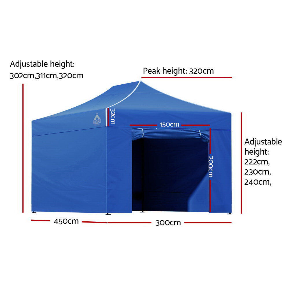 Instahut 3x4.5m Pop Up Gazebo Marquee Tent Blue