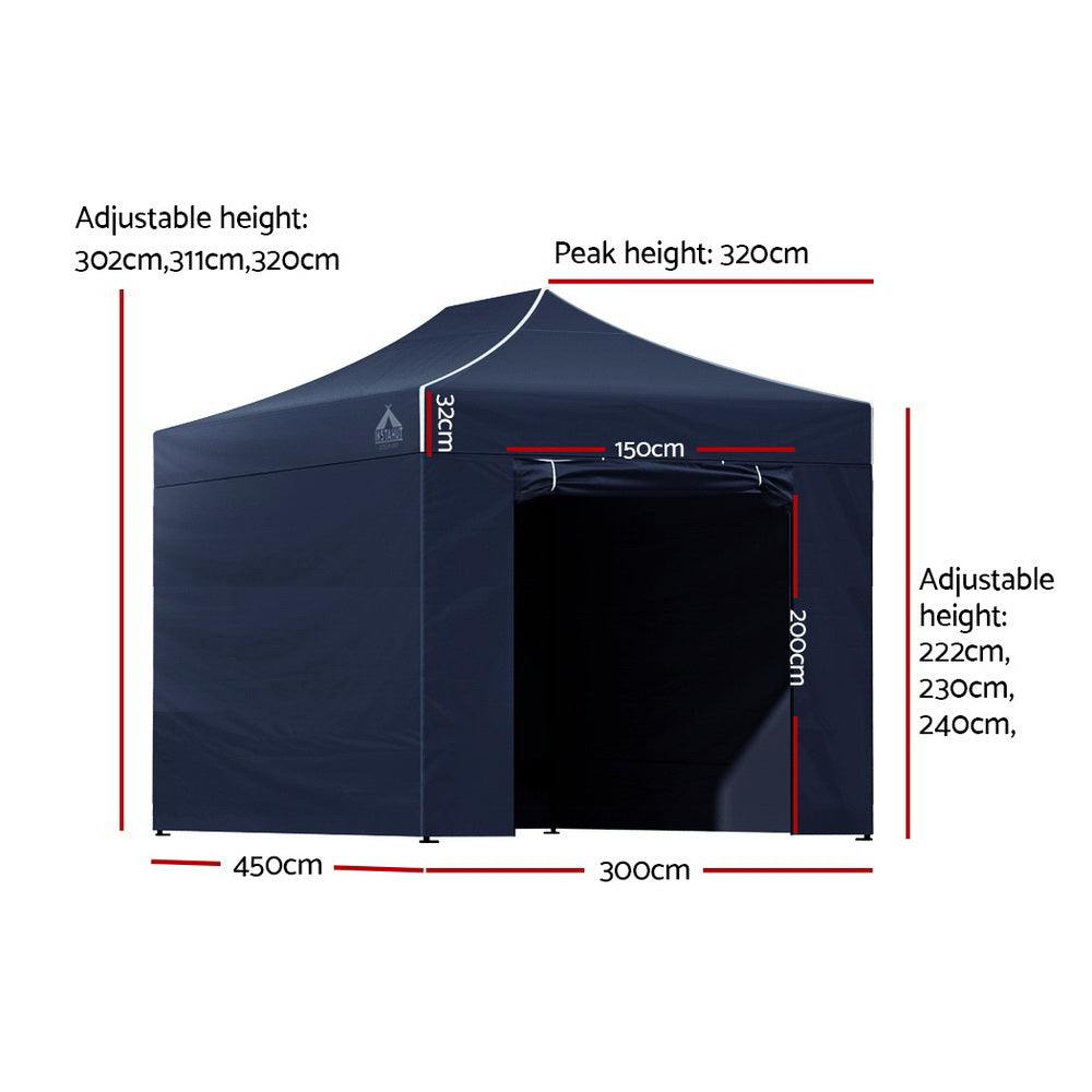 Instahut 3x4.5m Pop Up Gazebo Marquee Tent Navy
