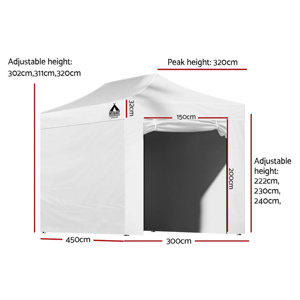 Instahut 3x4.5m Pop Up Gazebo Marquee Tent White