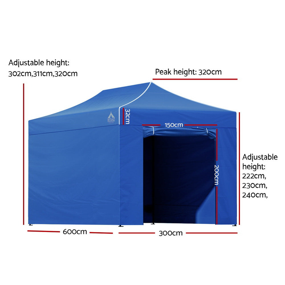 Instahut 3x6m Pop-Up Gazebo Marquee Tent Blue