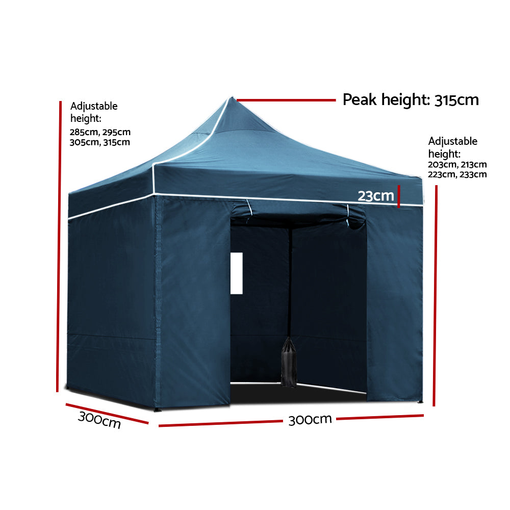 Instahut 3x3 Pop Up Gazebo Marquee Tent Navy