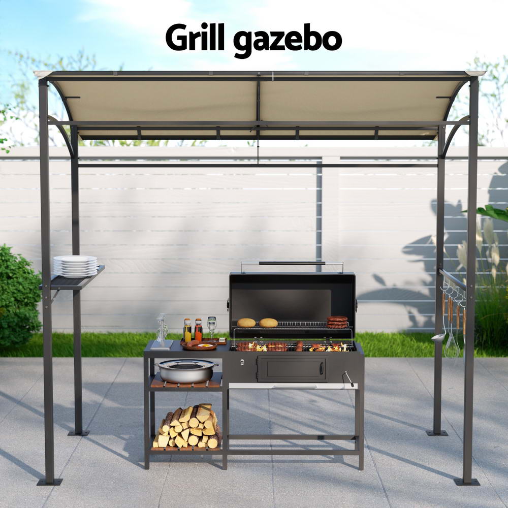 UV and Water-Resistant Grill Gazebo with Shelf & Hooks - Instahut