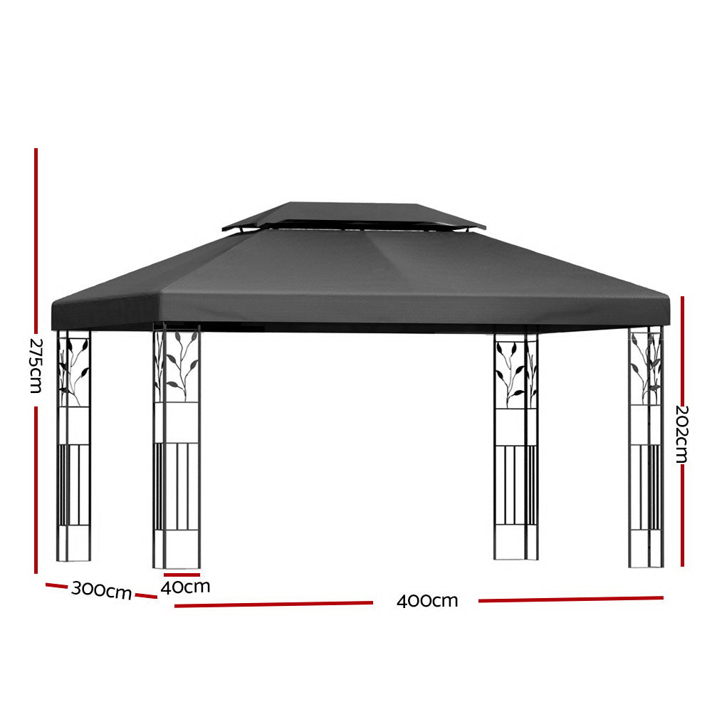 Instahut 4x3m Iron Art Gazebo Outdoor Marquee Tent Grey