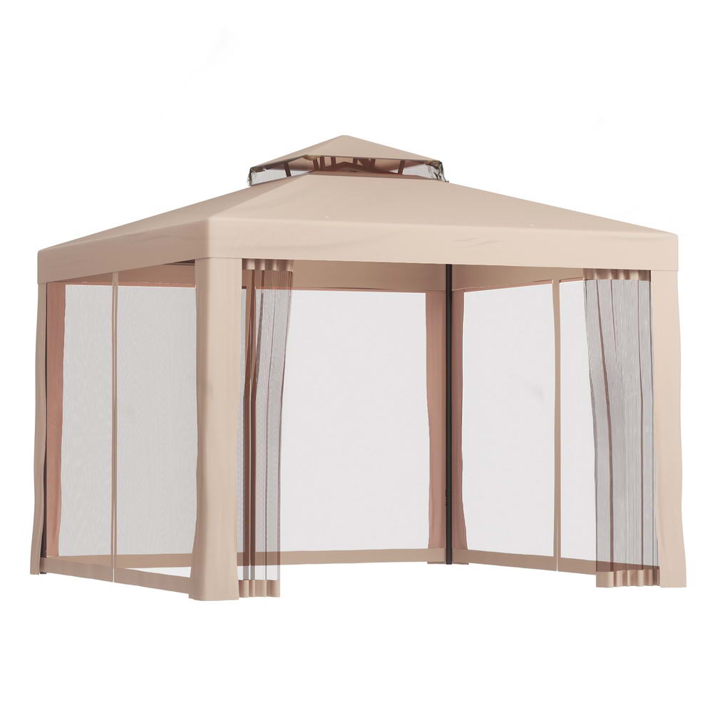 Instahut 3m Gazebo Marquee Outdoor Event Tent Mesh Wall Canopy Brown