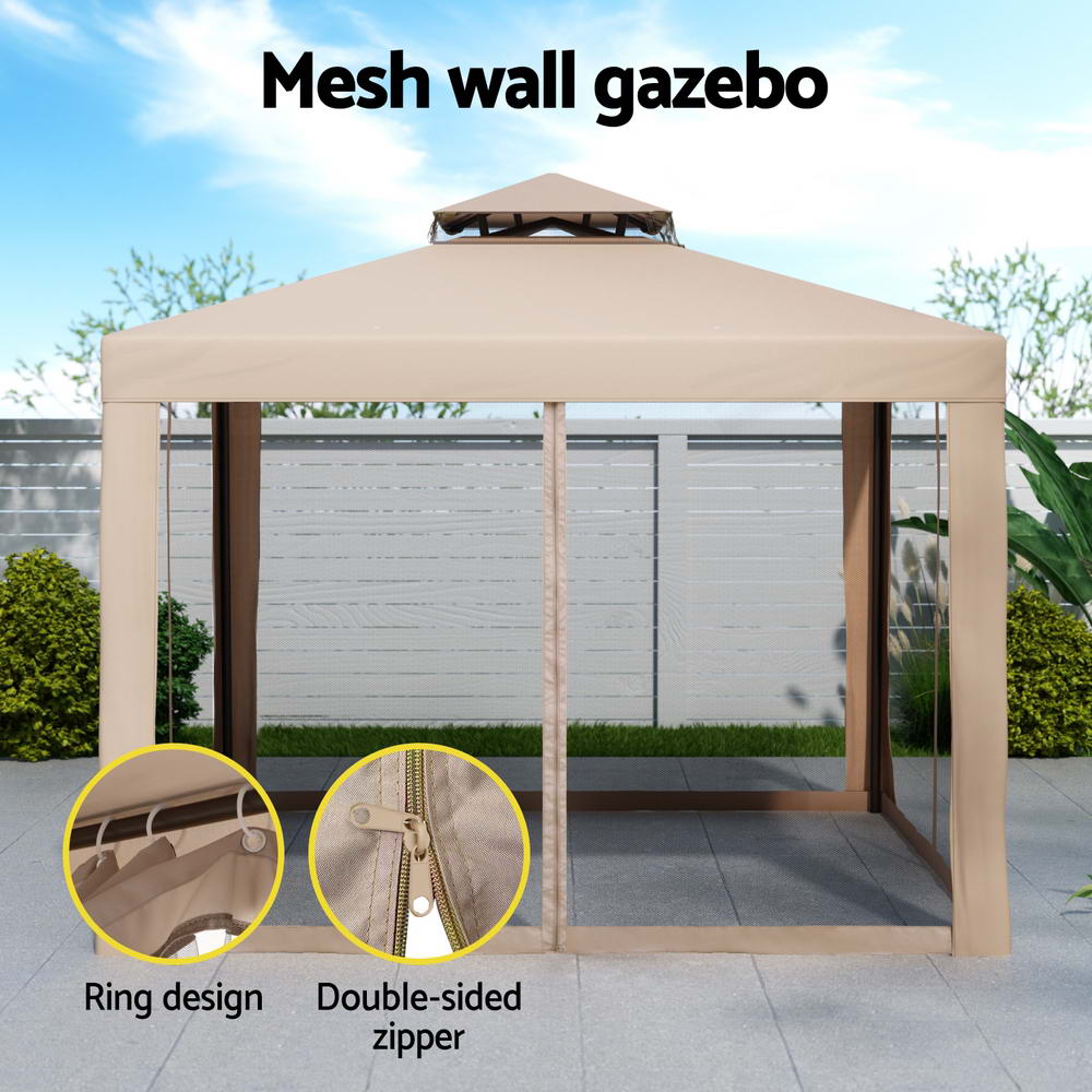 UV Resistant Brown Outdoor Event Gazebo Tent with Mesh Walls - Instahut