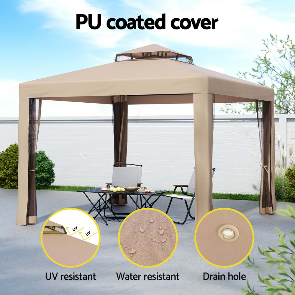 UV Resistant Brown Outdoor Event Gazebo Tent with Mesh Walls - Instahut