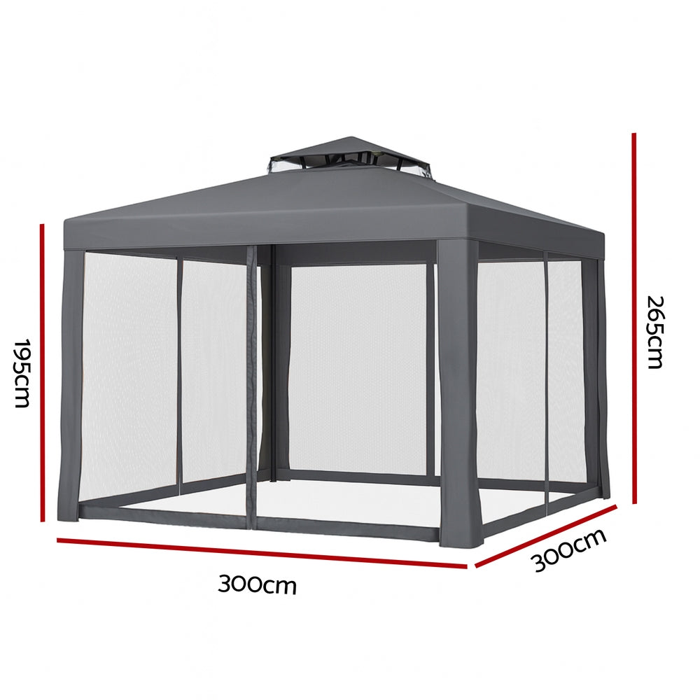 Instahut 3m Outdoor Event Gazebo Marquee Mesh Wall Canopy Grey