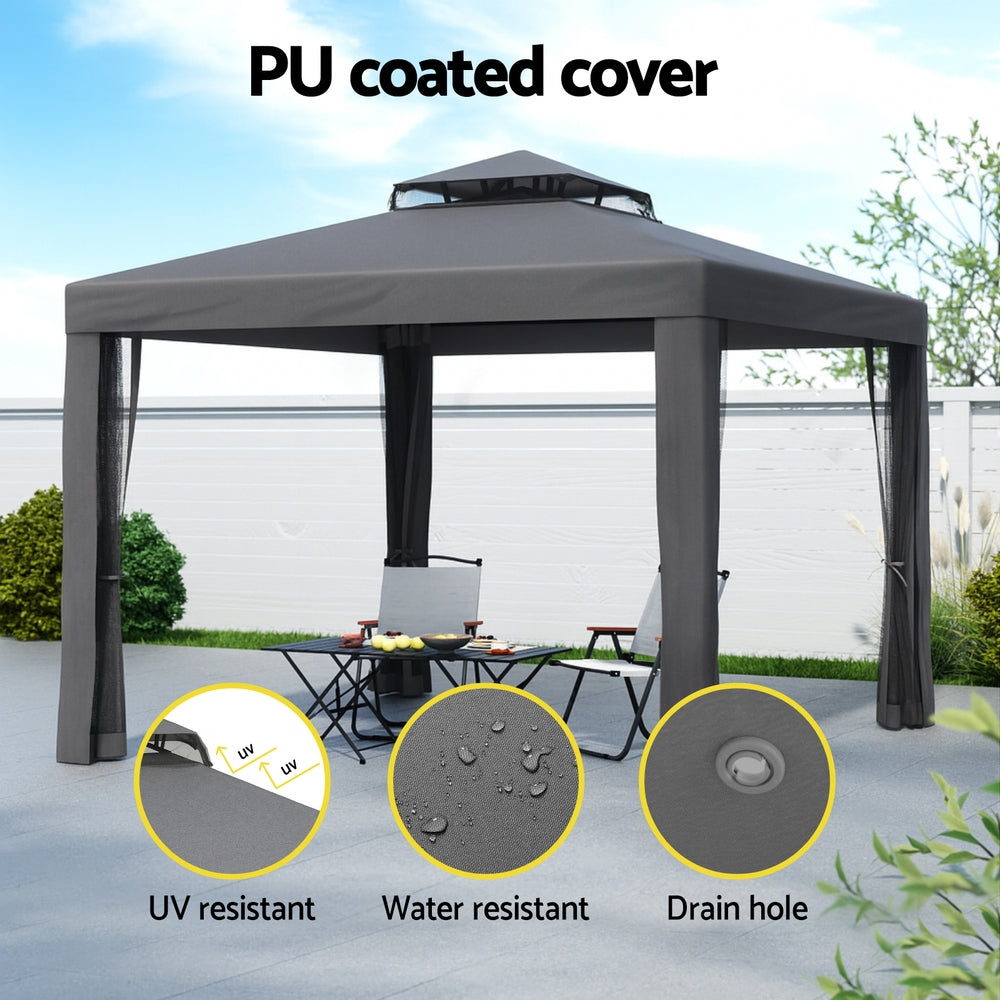 Instahut 3m Outdoor Event Gazebo Marquee Mesh Wall Canopy Grey