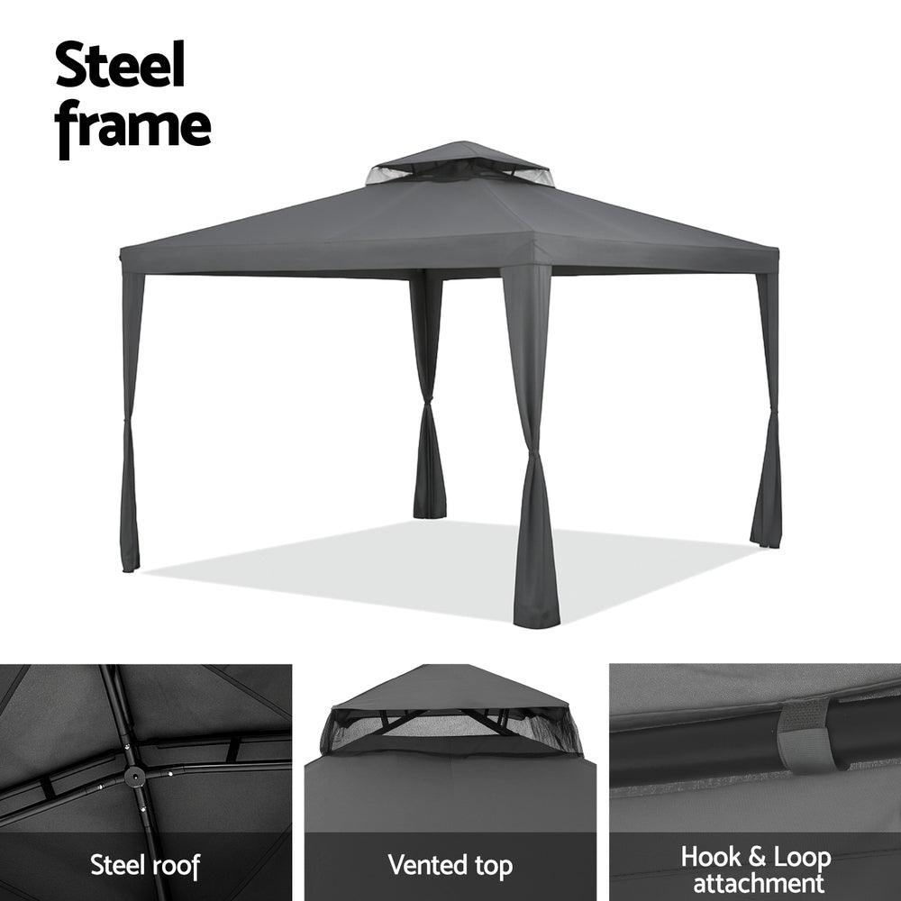 Instahut 3m Outdoor Event Gazebo Marquee Mesh Wall Canopy Grey