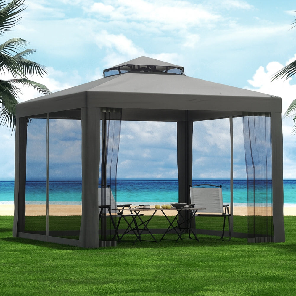 Instahut 3m Outdoor Event Gazebo Marquee Mesh Wall Canopy Grey