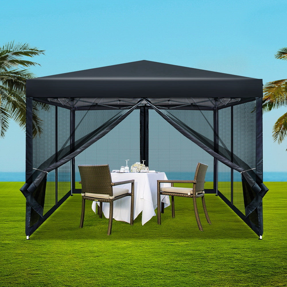 Instahut 3x3m Pop-Up Gazebo Wedding Party Tent Mesh Wall Black