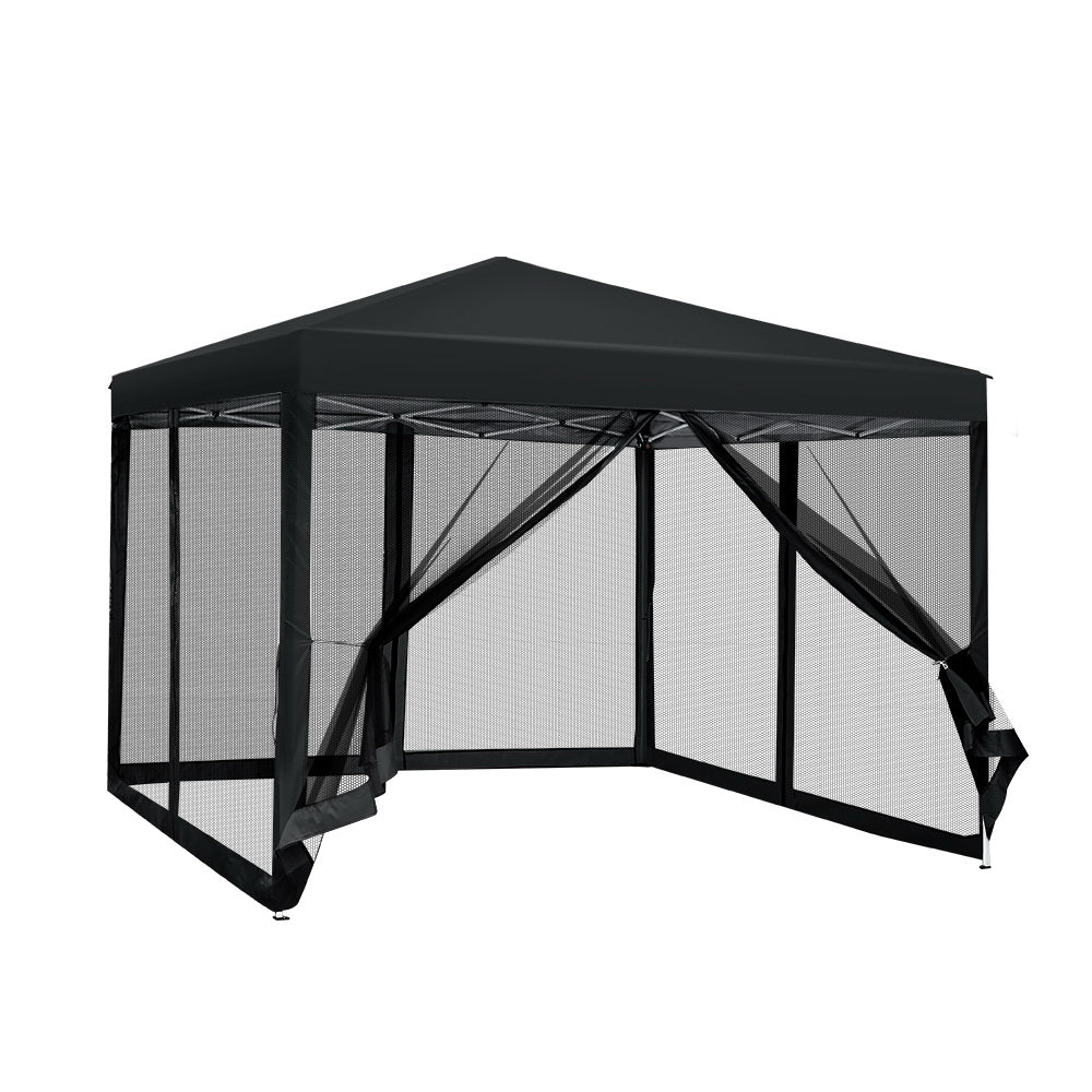 Instahut 3x3m Pop-Up Gazebo Wedding Party Tent Mesh Wall Black