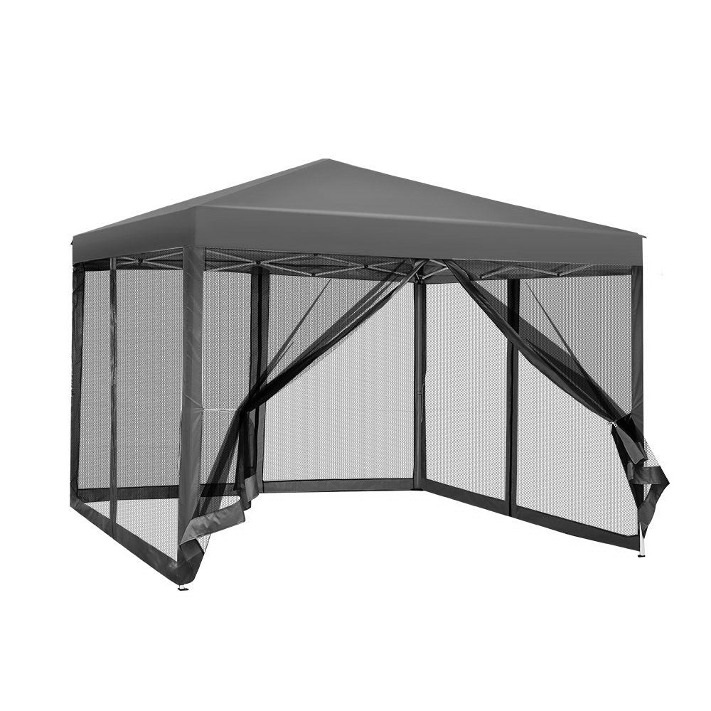Instahut 3x3m Gazebo Pop-Up Marquee Wedding Party Tent Mesh Wall Grey