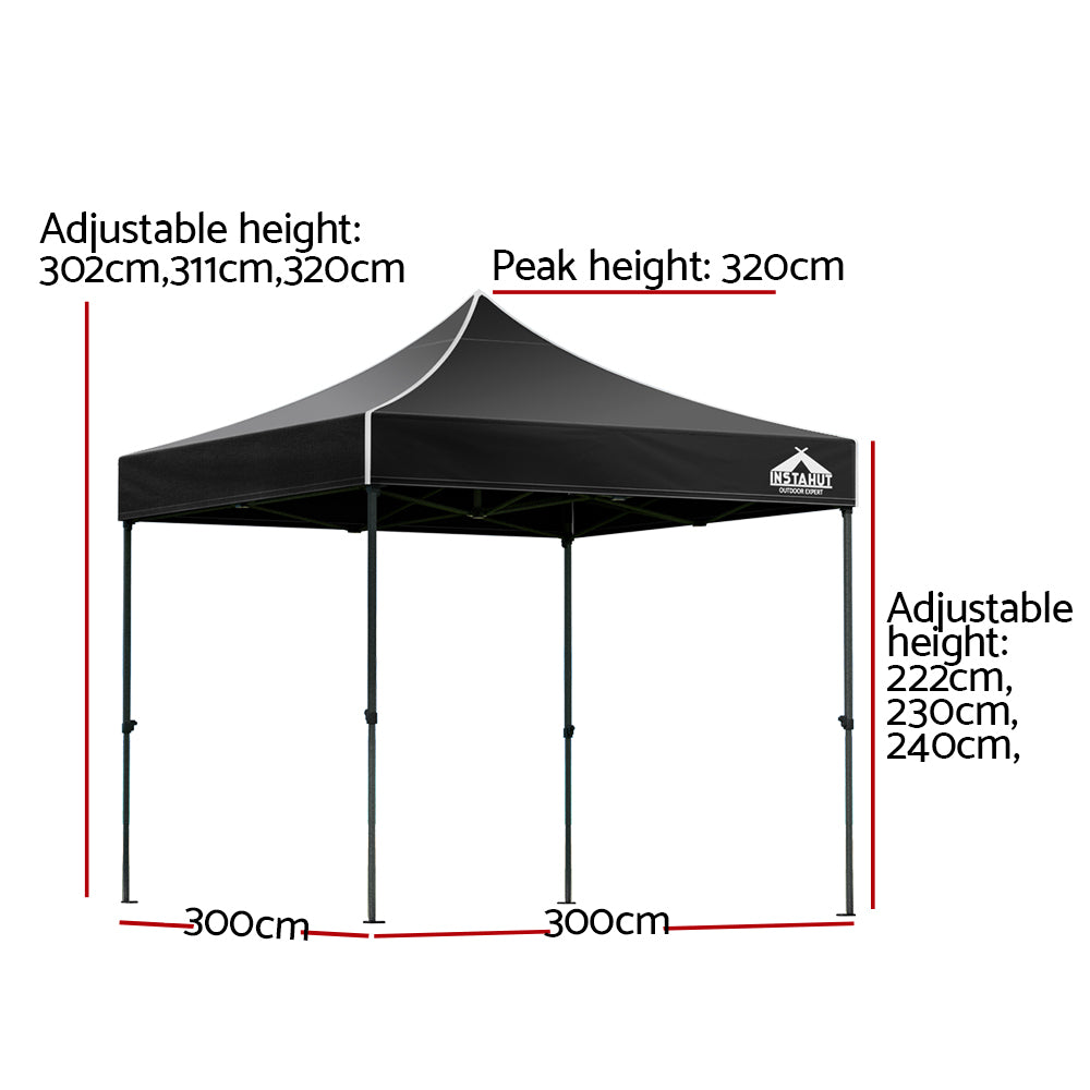 Instahut 3x3 Pop Up Gazebo Marquee 500D Black with Base Pods