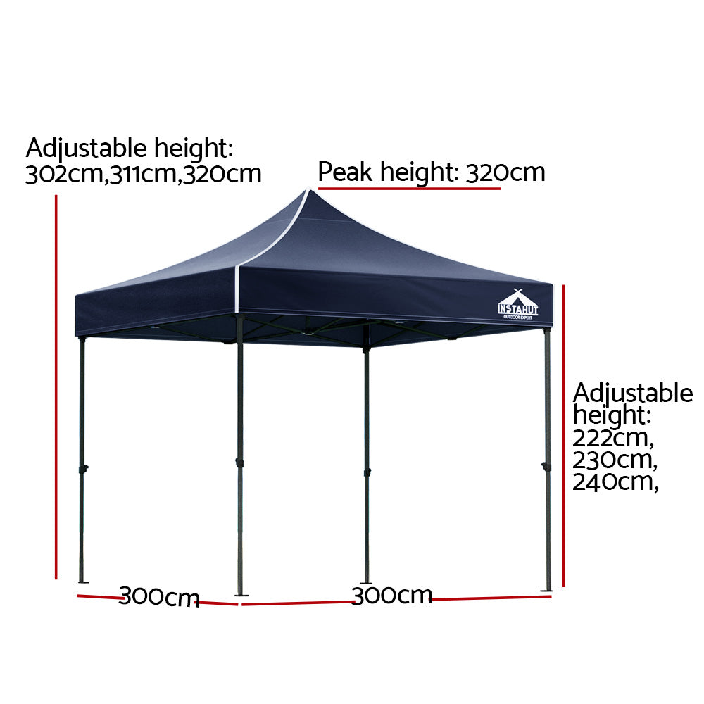 Instahut 3x3m Pop Up Gazebo Marquee Navy with Base Pods