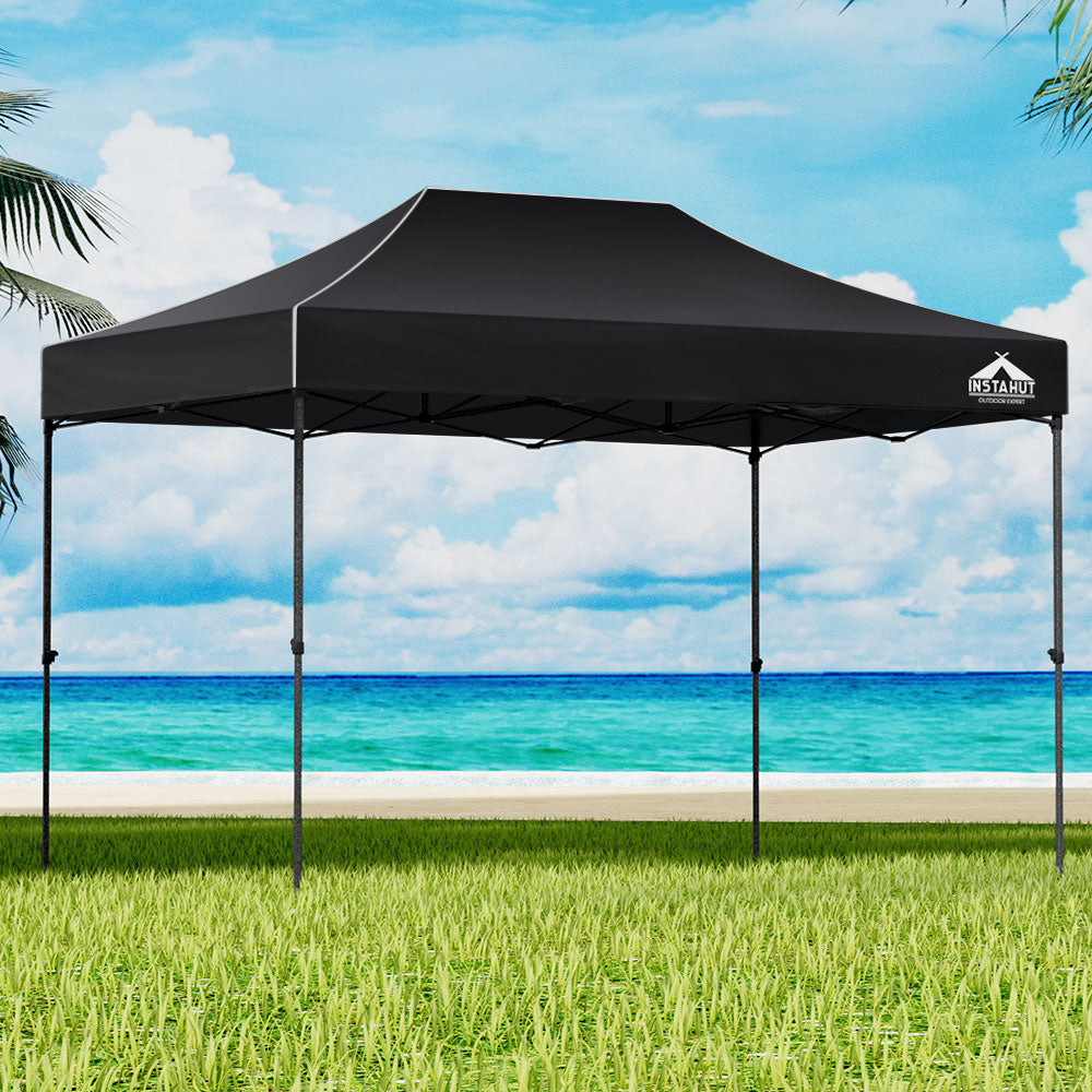 Instahut Gazebo Pop Up 3x4.5m w/Base Podx4 Marquee Folding Outdoor Wedding Camping Tent Shade Canopy Black