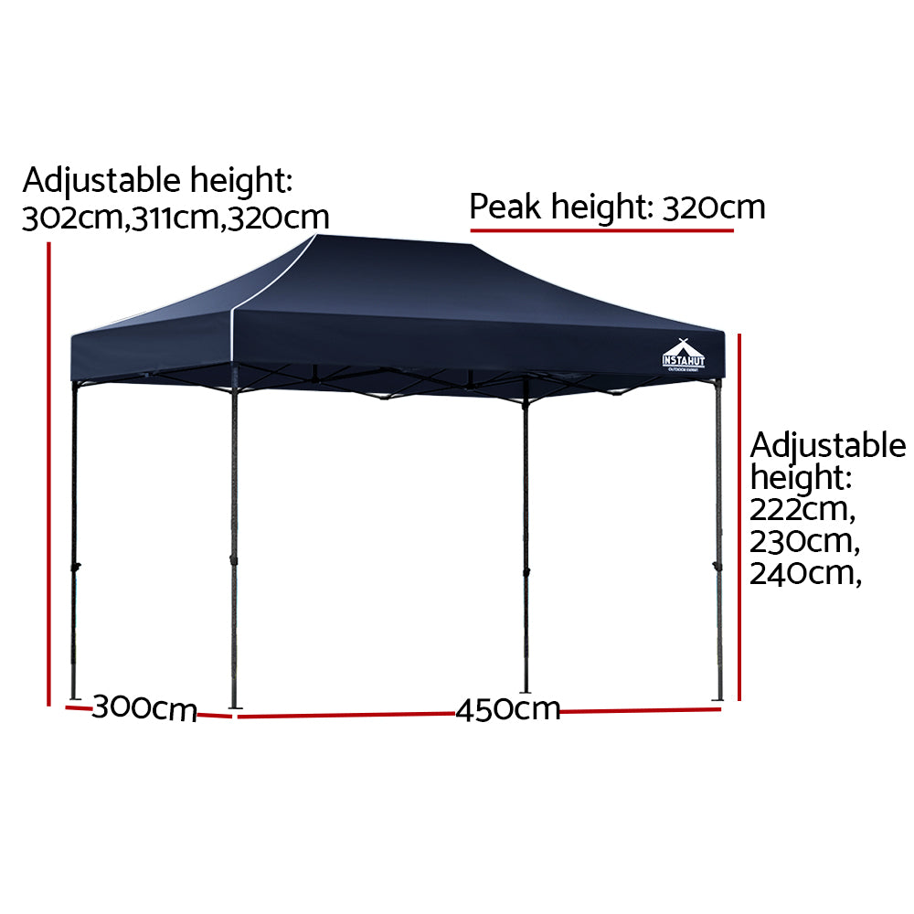 Instahut 3x4.5m Pop Up Gazebo Navy w/Base Pods Outdoor Canopy