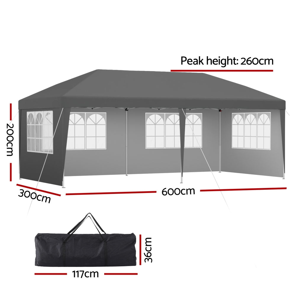 Instahut 3x6m Pop Up Gazebo Marquee Canopy Grey