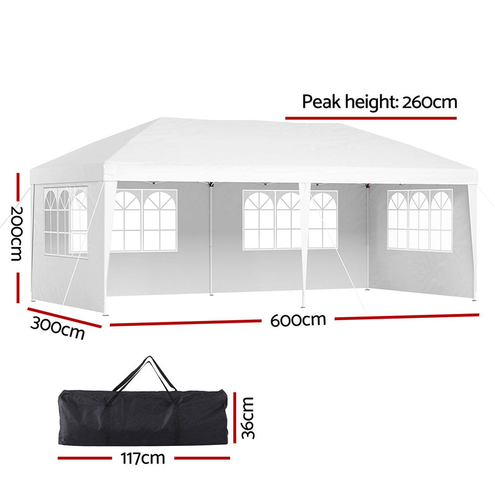 Instahut Gazebo Pop Up Marquee 3x6m Wedding Party Outdoor Camping Tent Canopy Side Wall White
