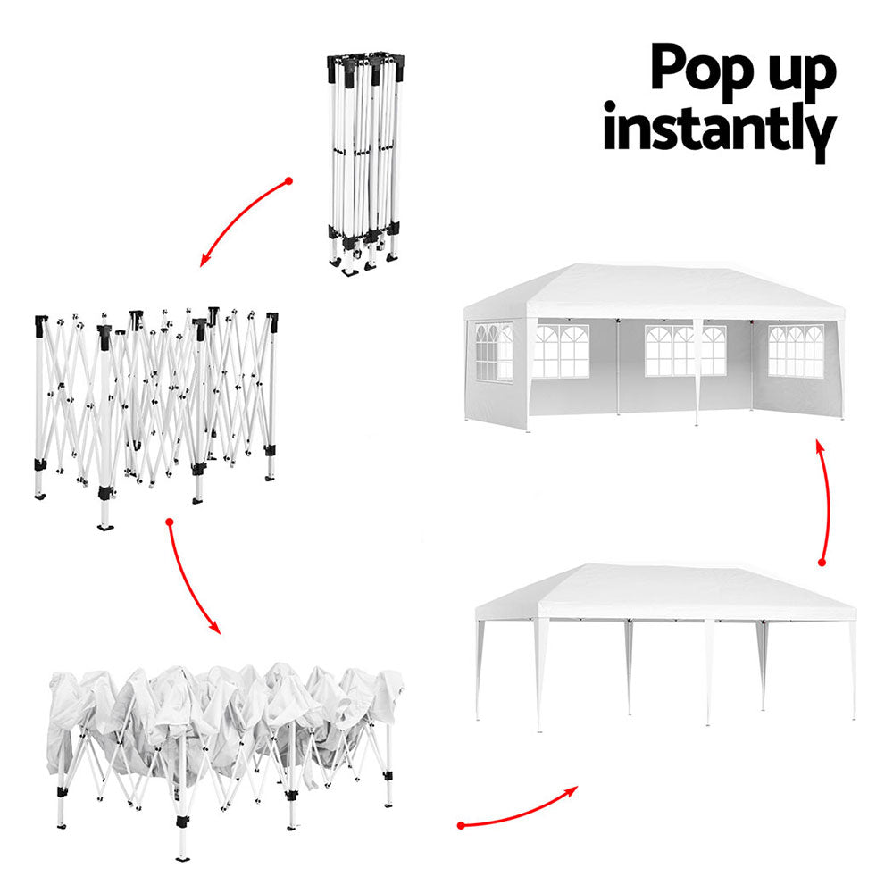 Instahut Gazebo Pop Up Marquee 3x6m Wedding Party Outdoor Camping Tent Canopy Side Wall White