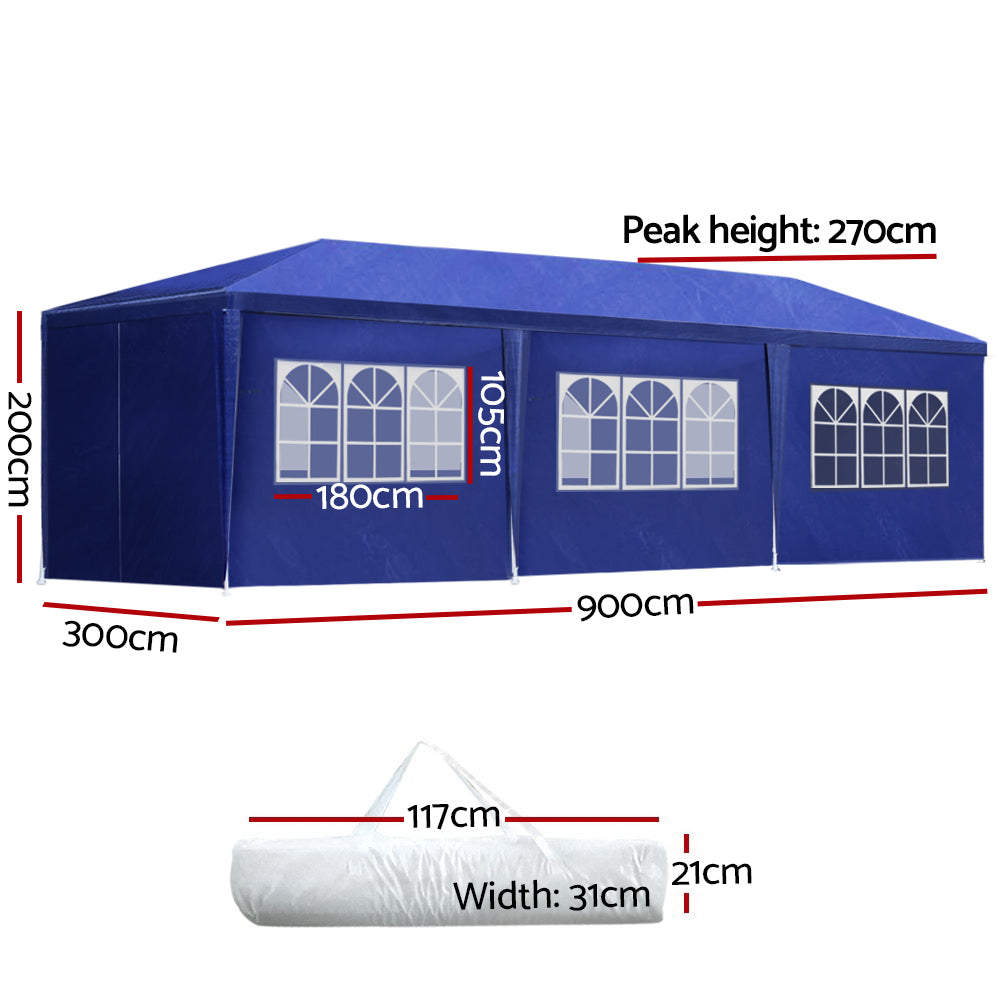 Instahut 3x9m Gazebo Marquee Wedding Party Tent Blue